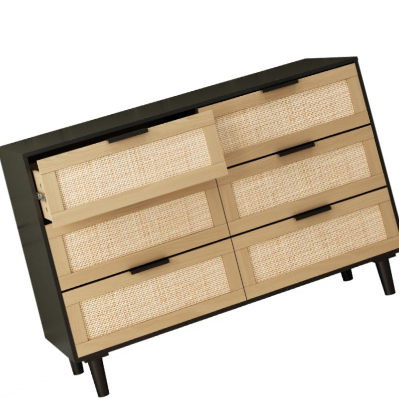 Black Rattan 6 Drawer Dresser Ideal for Bedroom Living Room