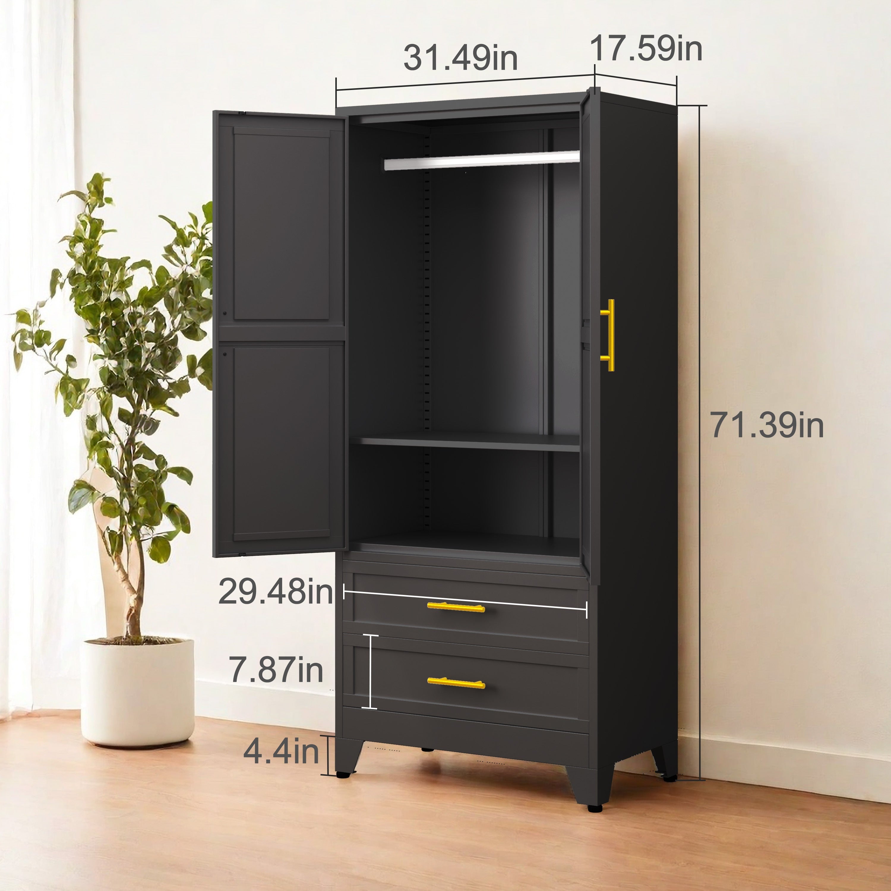 Modern Freestanding Wardrobe Armoire with Two Drawers