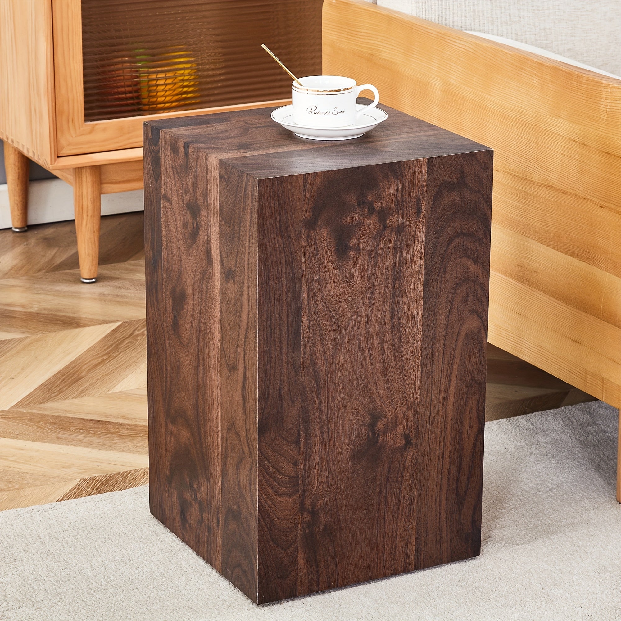 Cube End Table Wood Grain, Modern Side Table For Living Room, Contemporary Nightstand Table Sofa Table For Home, No Assembly, Clearance Furniture, Hot Sale Furniture, Christmas Gift