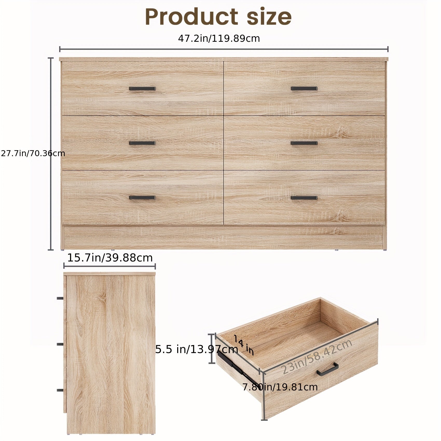 6 Drawer Dresser For Bedroom With Deep Drawers Large Wood Dressers & Chest Of Drawers Handle Free Modern Long Dressers
