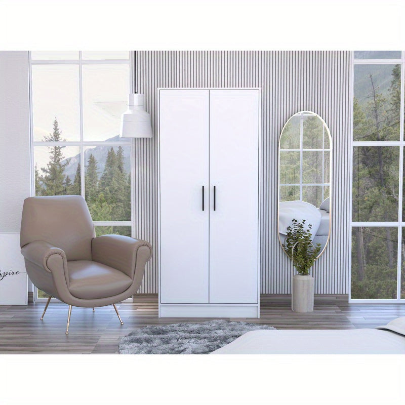 Elegant White Modern Armoire Wardrobe - Sleek Rectangle Storage Closet with Hanging Rod & Concealed Drawer, 71.1"H x 31.5"W x 19.69"D, Perfect for Bedroom Essentials, Portable Closets