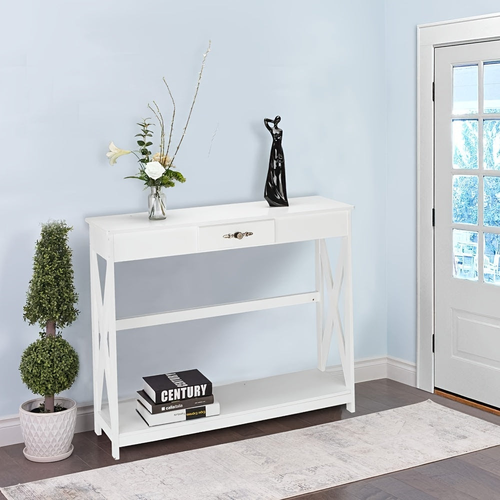 White Entryway Table Sofa Table with Drawer and Shelf Slim Console Table with Storage for Hallway, Living Room, Foyer