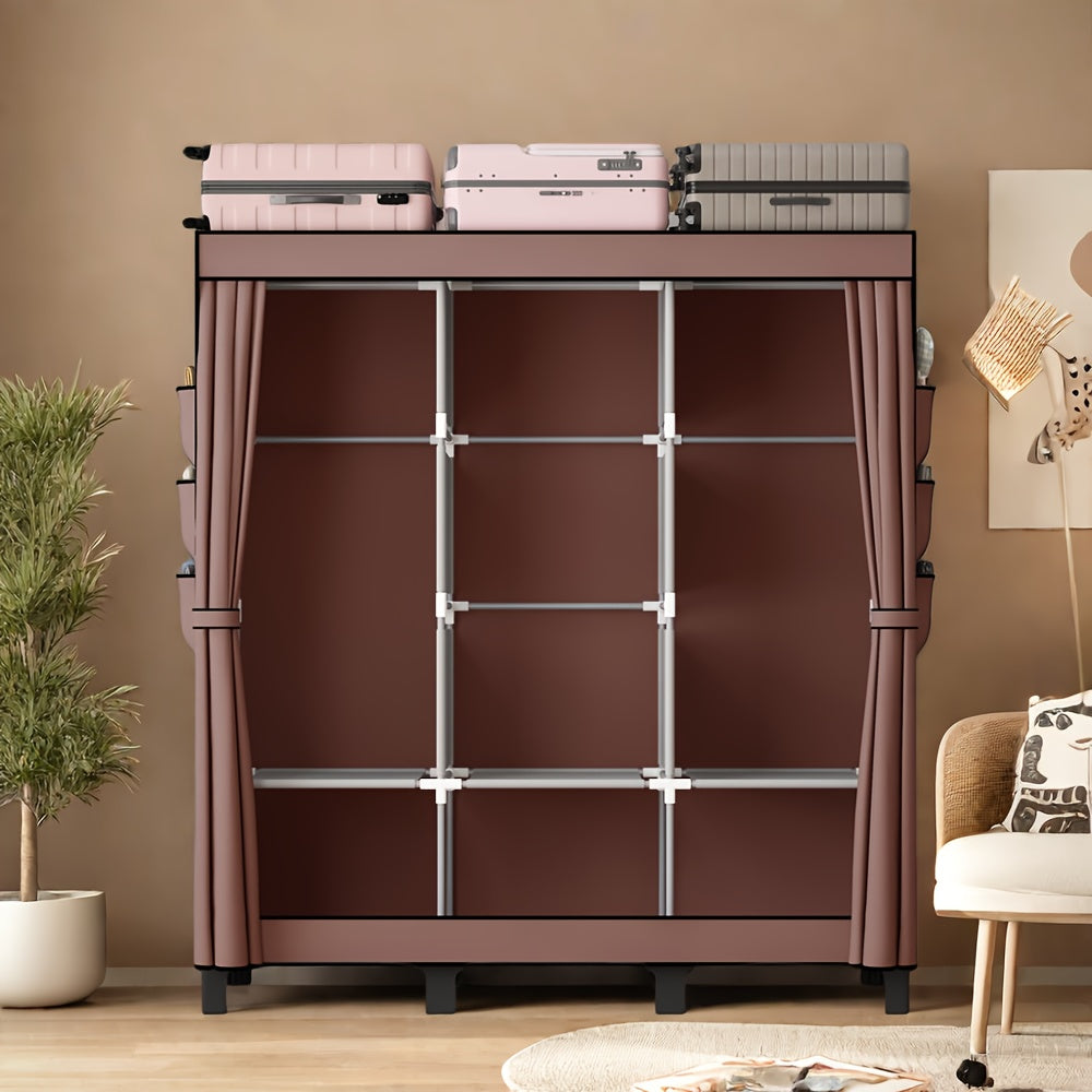 Black Dust-Proof Cloth Wardrobe - Sturdy Steel Frame Multi-Layer Storage Organizer for Home Bedroom Rental and Dorm