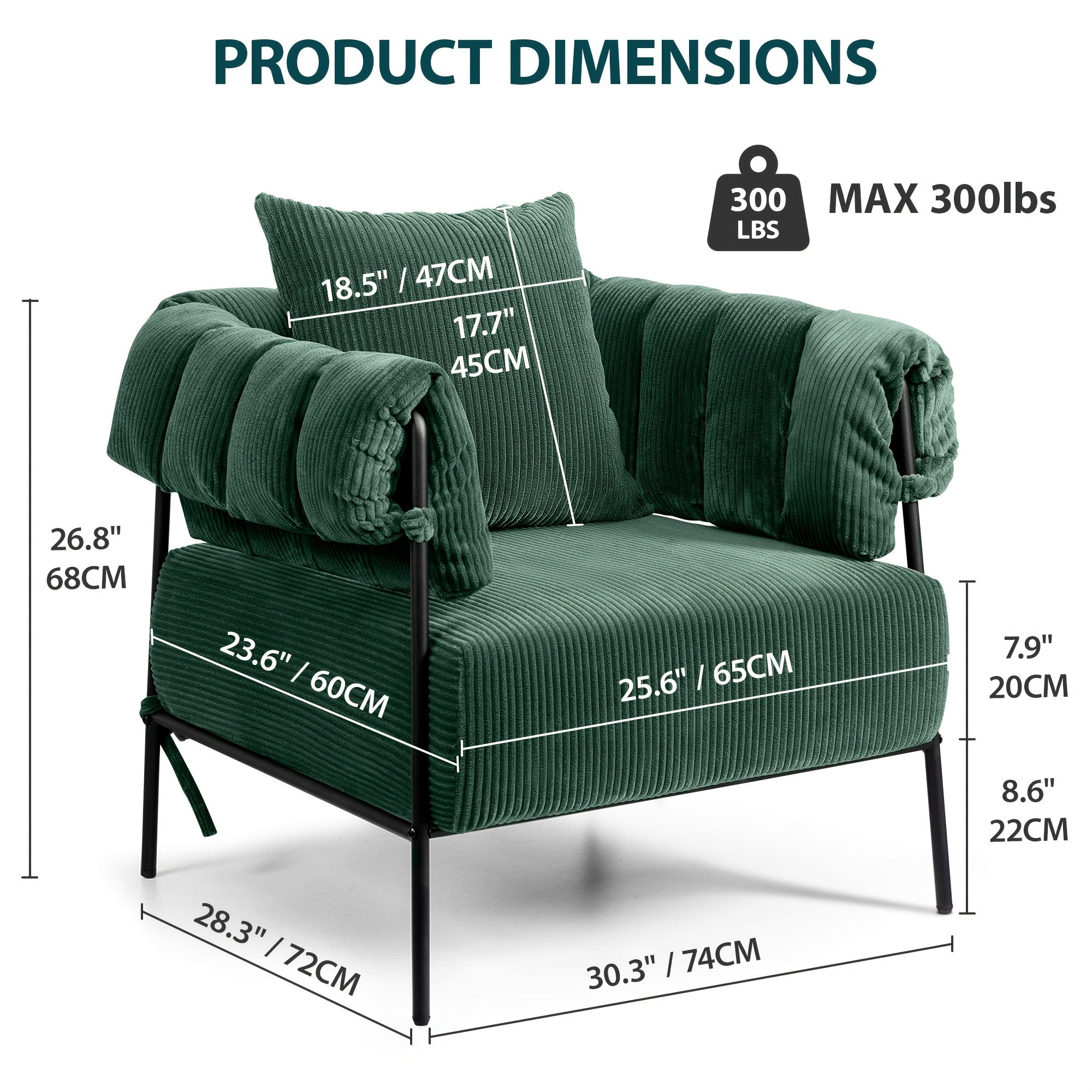 Sofa Chair Corduroy Fabric Modern Accent Chair With Metal Legs And High-Density Sponge Cushions