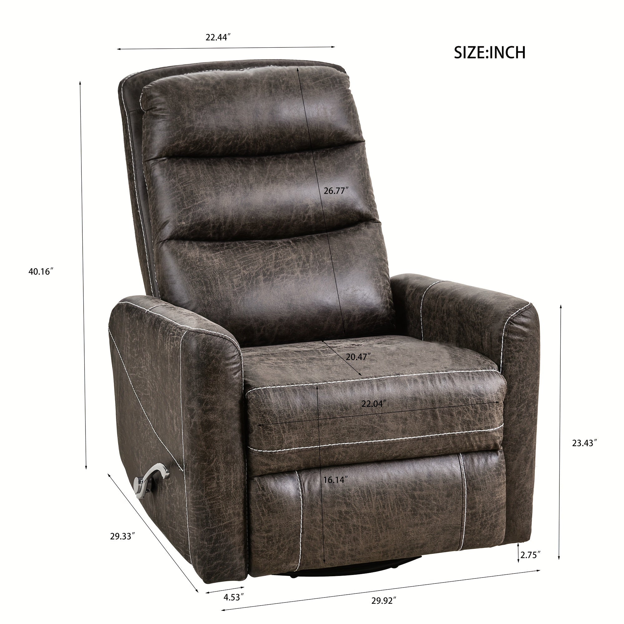 Swivel Glider Rocker Recliner Chair for Nursery, Manual Swivel Rocking Recliner, Mordern Home Theater Seating Soft Reclining Chairs for Living Room, Brown