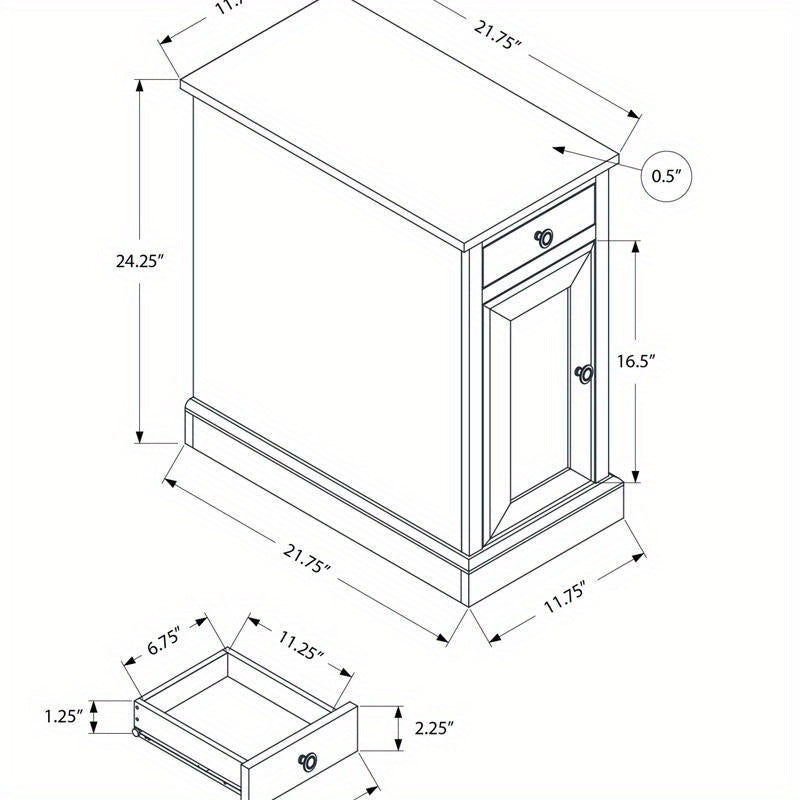 Accent Table, End, Side Table, Nightstand, Narrow, Bedroom, Lamp, Storage Drawer, Brown Veneer, Traditional-Suitable for Shopping Malls, Homes, Restaurants, And Offices.