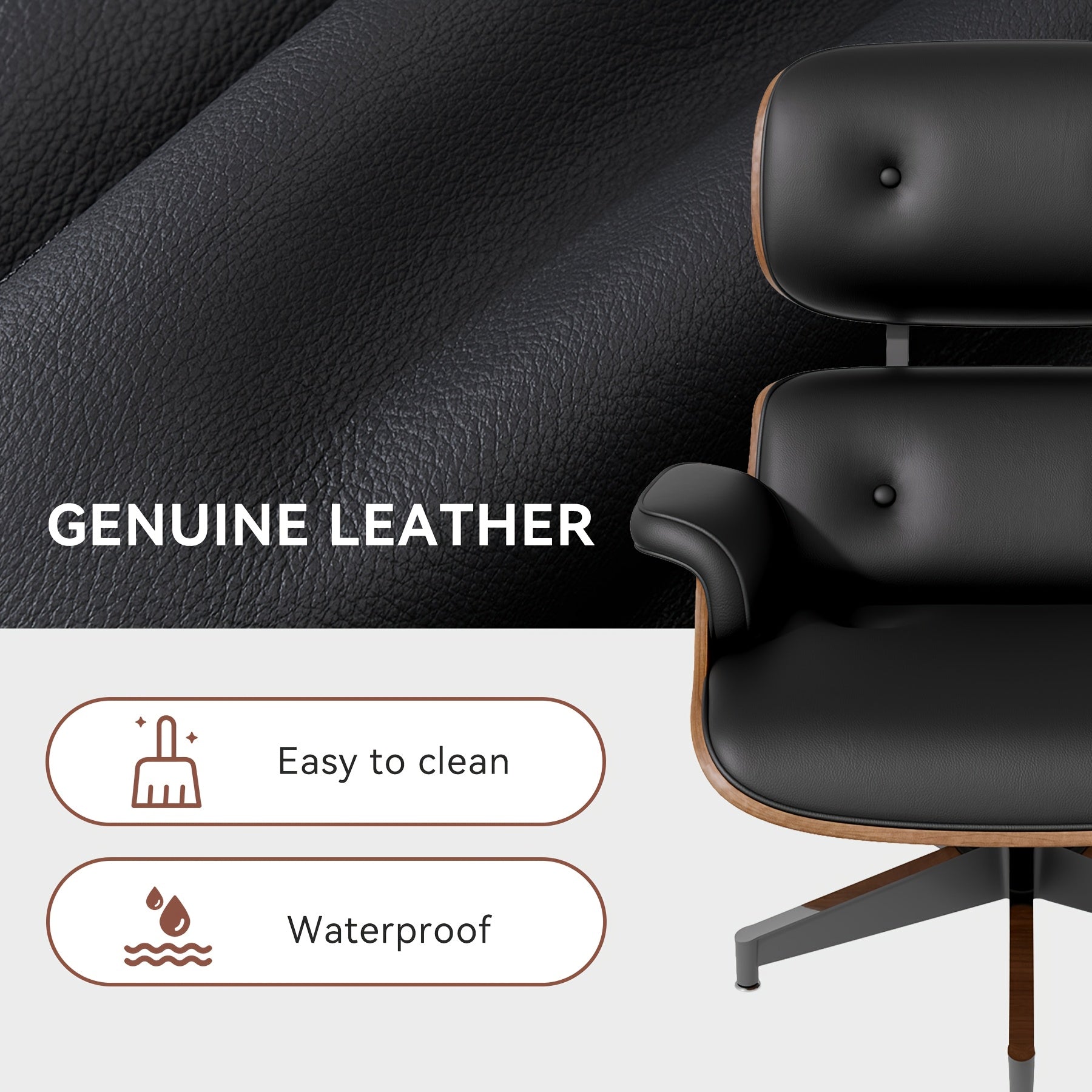 Genuine/PU Leather Lounge Chair With Ottoman, Comfy Recliner With Wide Armrest, Mid Century Modern Accent Chair With Heavy Duty Base Support For Office Studio, Christmas Gift