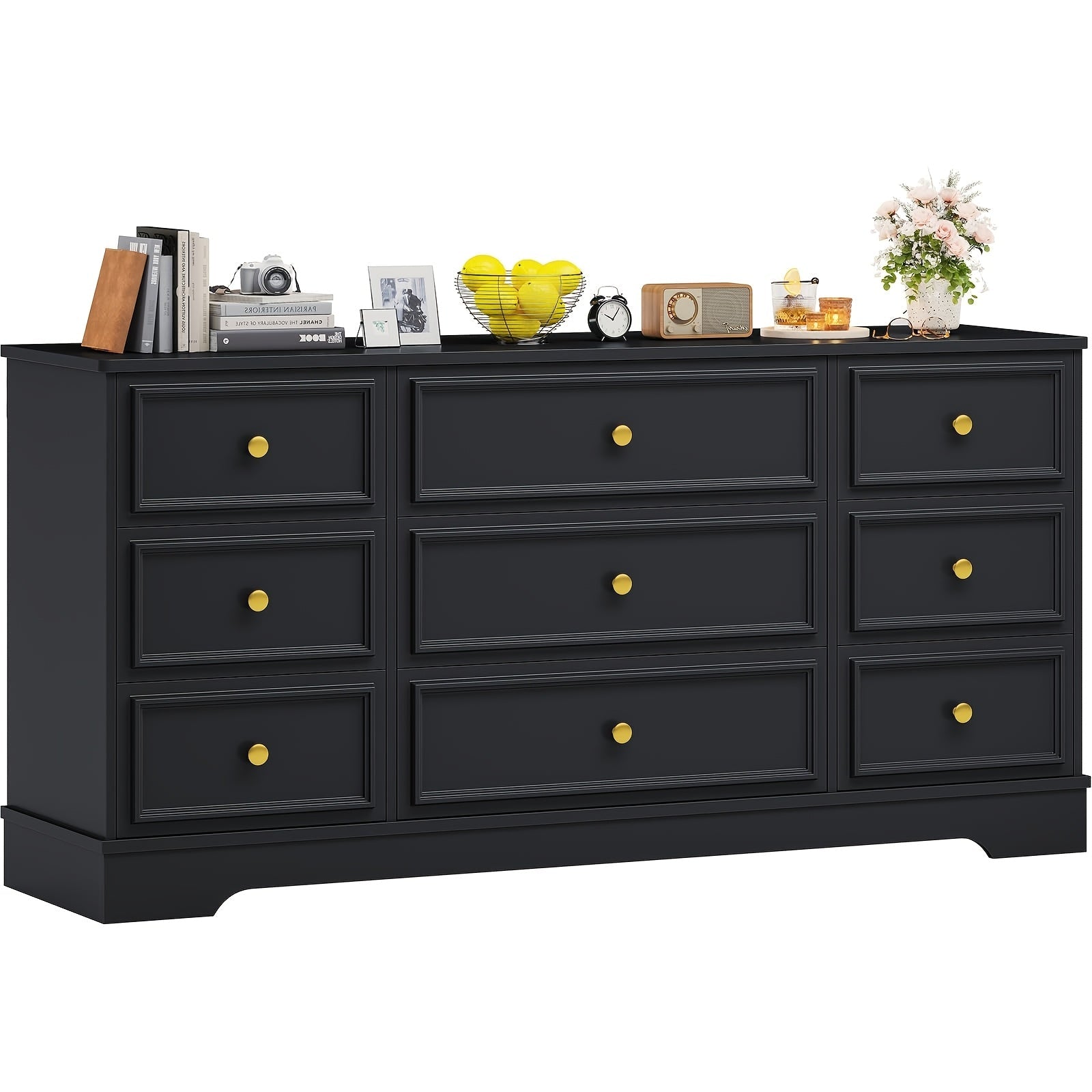 Large 9 Drawer Dresser for Bedroom, 61.4 Inch Long Modern Chest Of Drawers, Wide Dressing Wardrobe, Bedroom Furniture Organizer