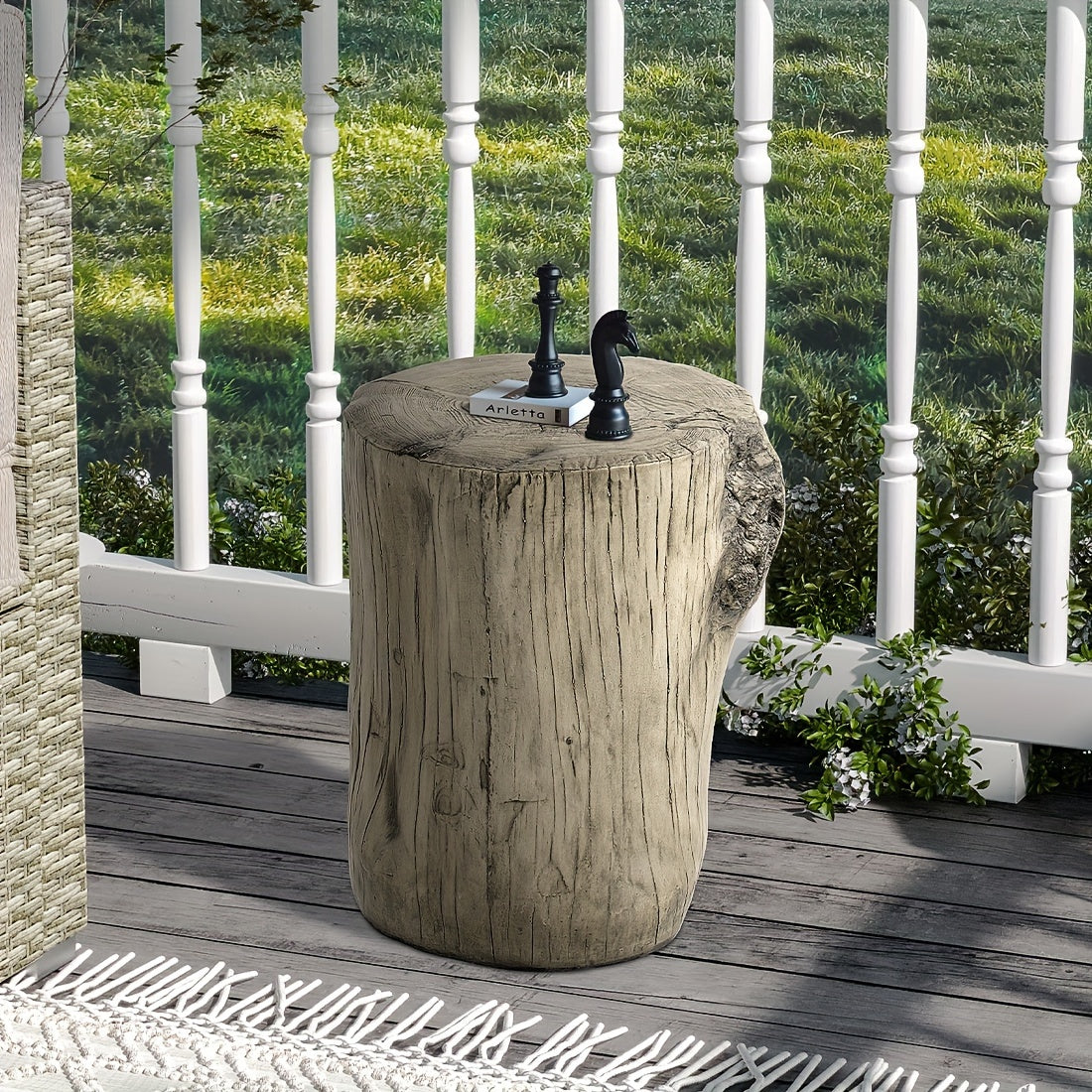 15" Outdoor Side Table For Patio, Concrete Side Table Tree Stump Side Table, Garden Stool Side Table, Patio Side Table, Outdoor Accent Table, Light Brown Outdoor End Table Stump Coffee Table, Christmas Holiday Decorations Sid