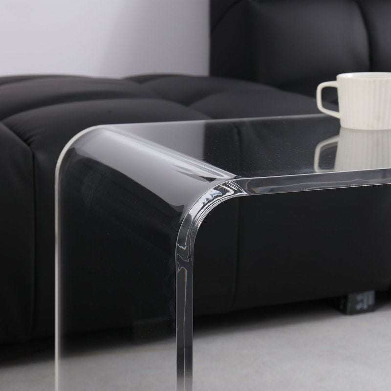 Elegant 90cm Long Waterfall Design Coffee Table - 15mm Thick Acrylic, Clear Rectangle with Rounded Edges, Sturdy & Safe for Sofa Side or Bedside Use, No Assembly Needed