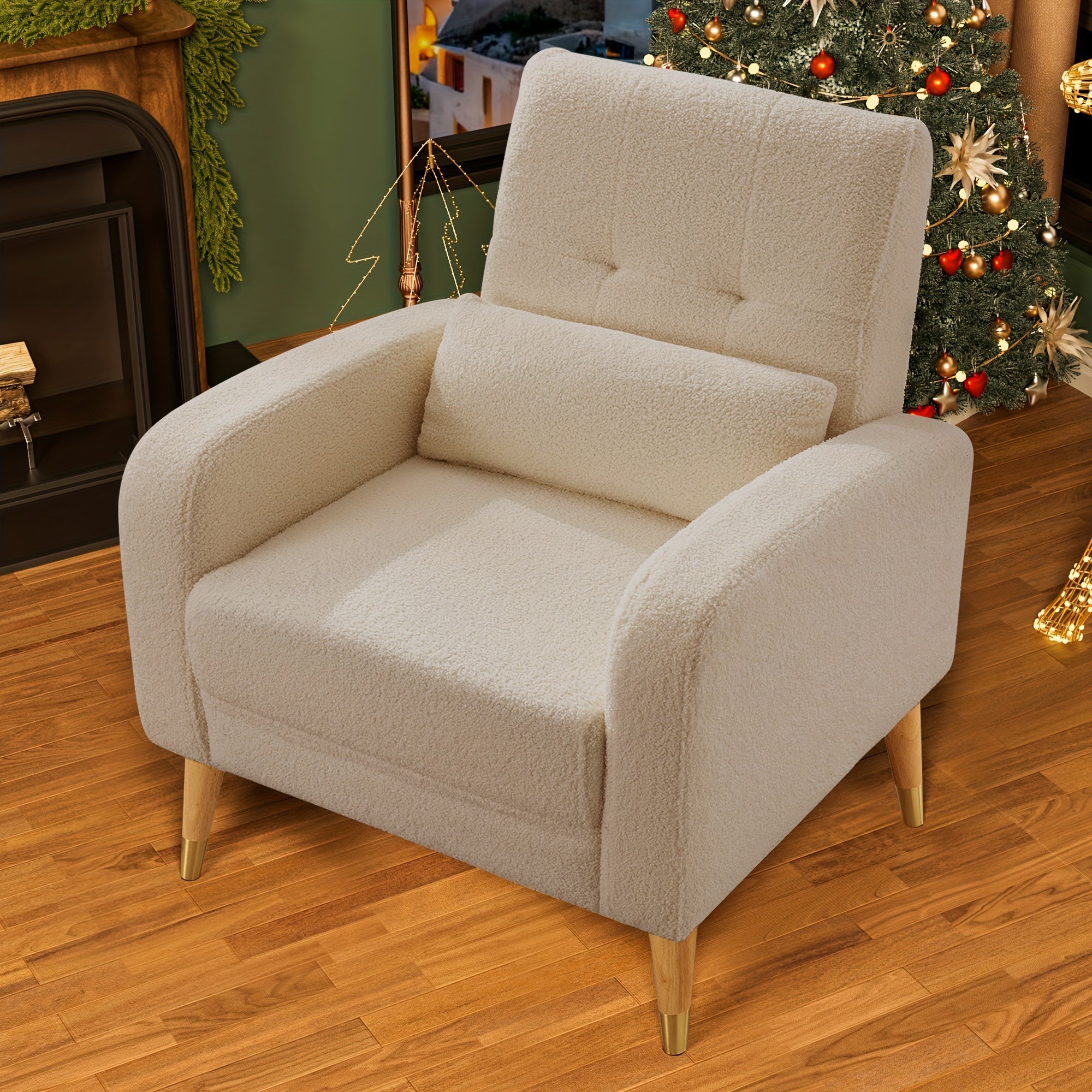 Mid-Century Modern Accent Chair, Upholstered Armchair Living Room Chair, Comfy Single Sofa Chair with Metal Legs, Polyester Fabric Chair for Living Room Bedroom