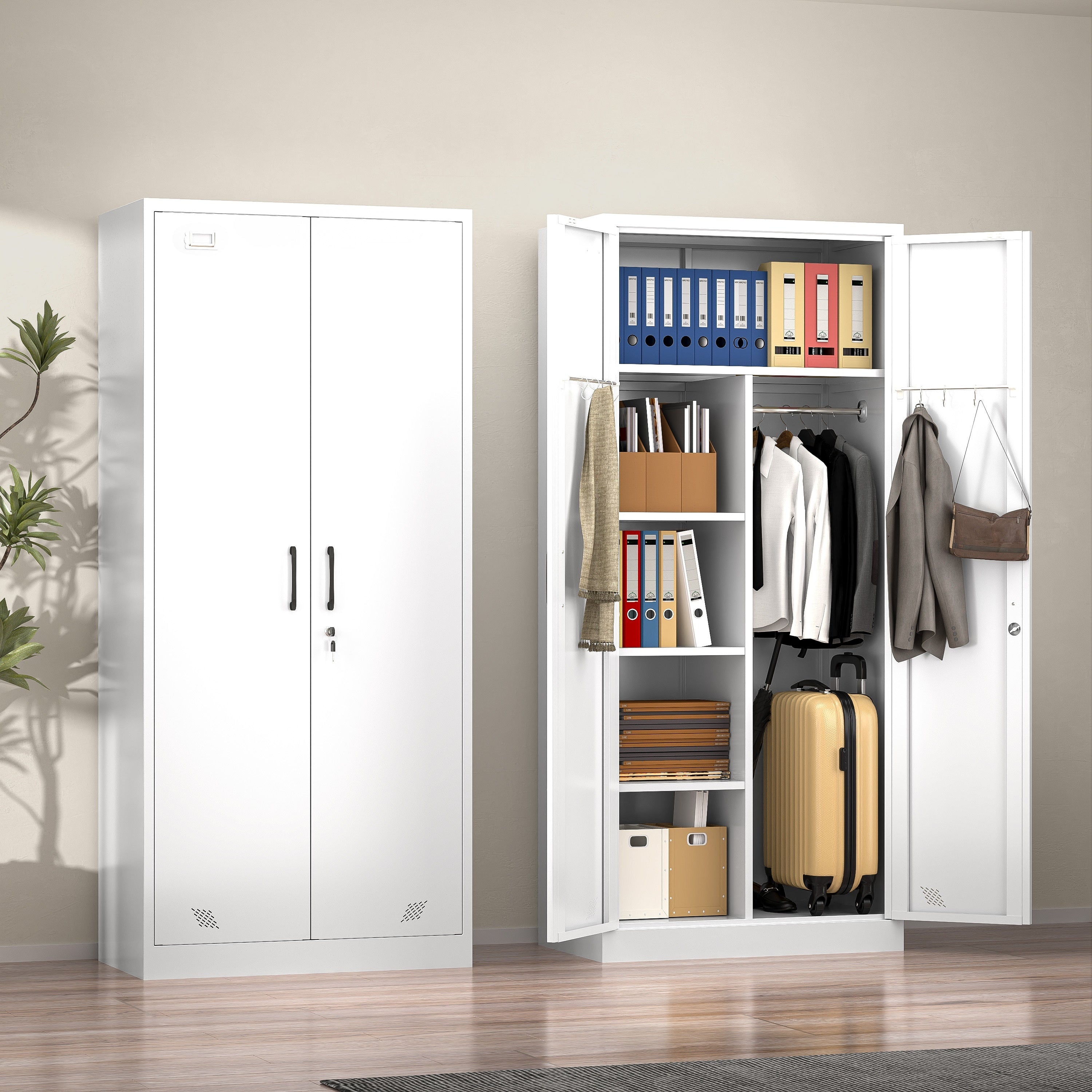 Modern Freestanding Wardrobe Armoire with Metal Handle - Wardrobe & Armoire’s Westberry Furniture