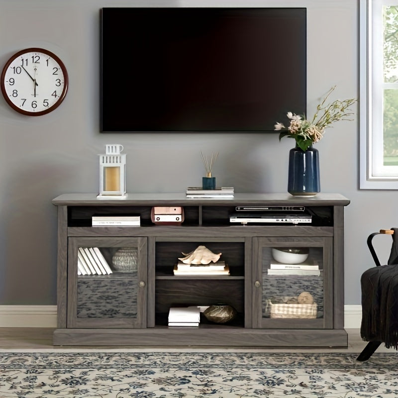 Modern TV Stand Media Stand Modern Entertainment Console For TV Up To 65" With Open And Closed Storage Space, Dark Walnut/Black, 60"W*15.75"D*29"H