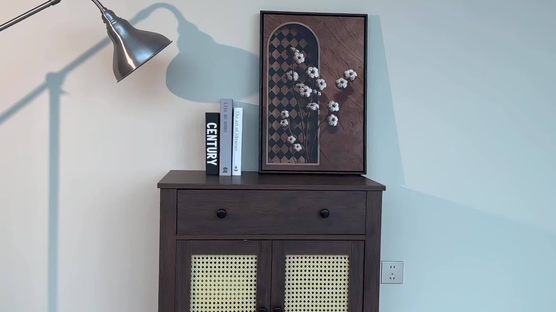 Rattan Nightstand Mid Century Modern Nightstand With Rattan Decorated Door And Adjustable Shelf Bedside Storage End