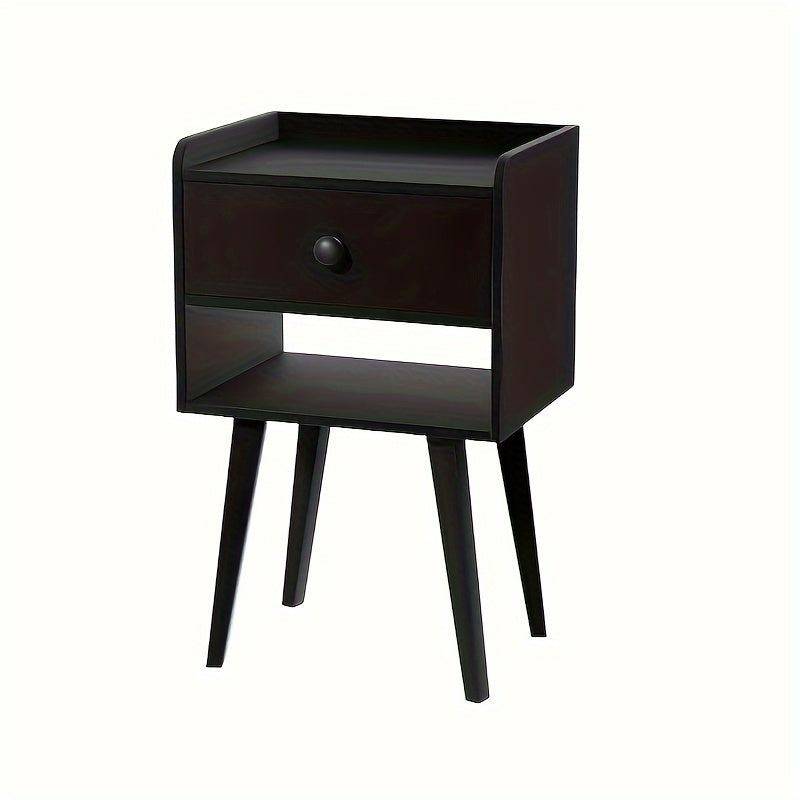 Black Nightstand, Modern Bedside Table With Drawer, Wood End Table For Small Space, Side Table With Storage, Night Stand For Bedroom/Living Room/Dorm