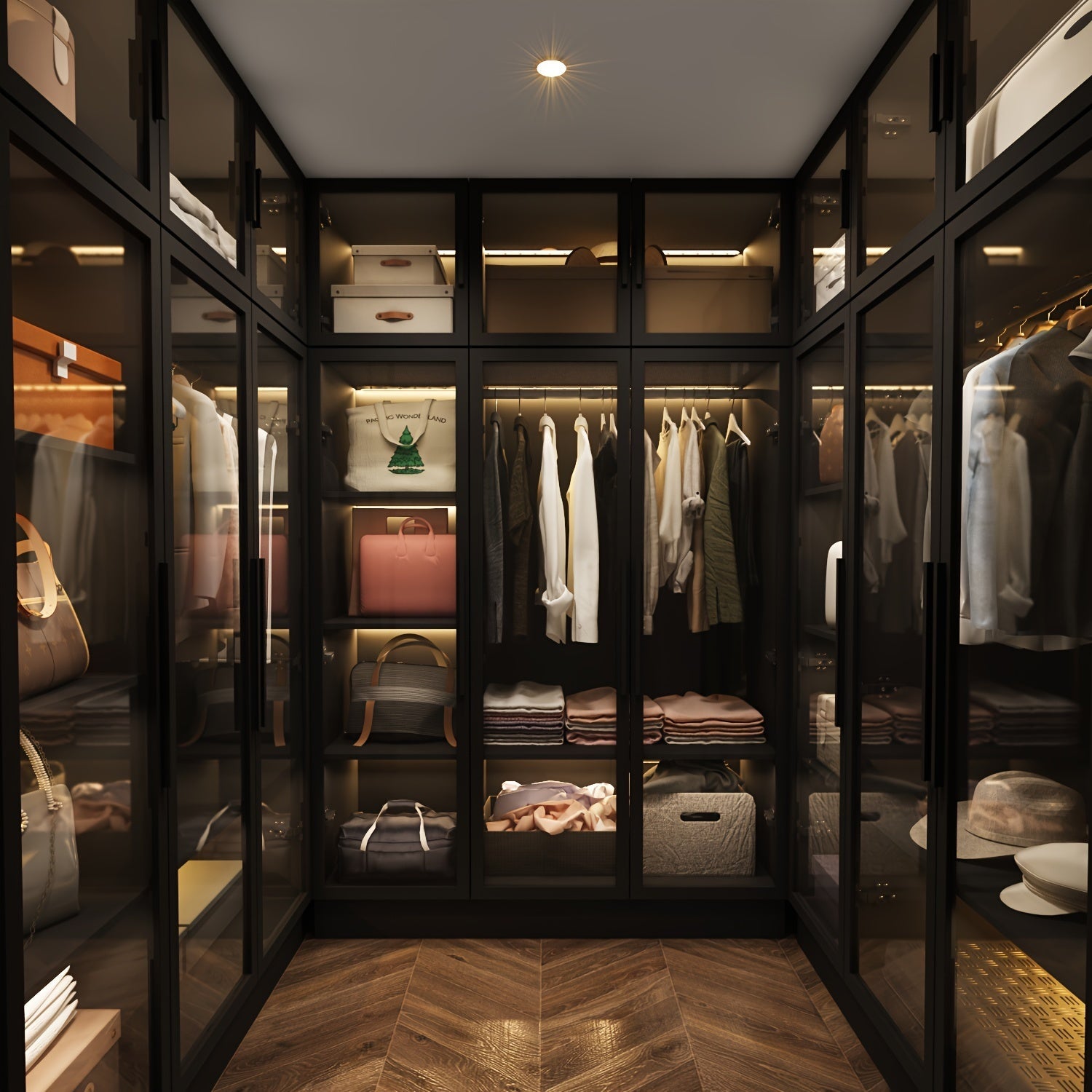 Three Door Armoire LED Light All Glass Door Closet Cabinet Wardrobe - Black - Wardrobe & Armoire’s Westberry Furniture