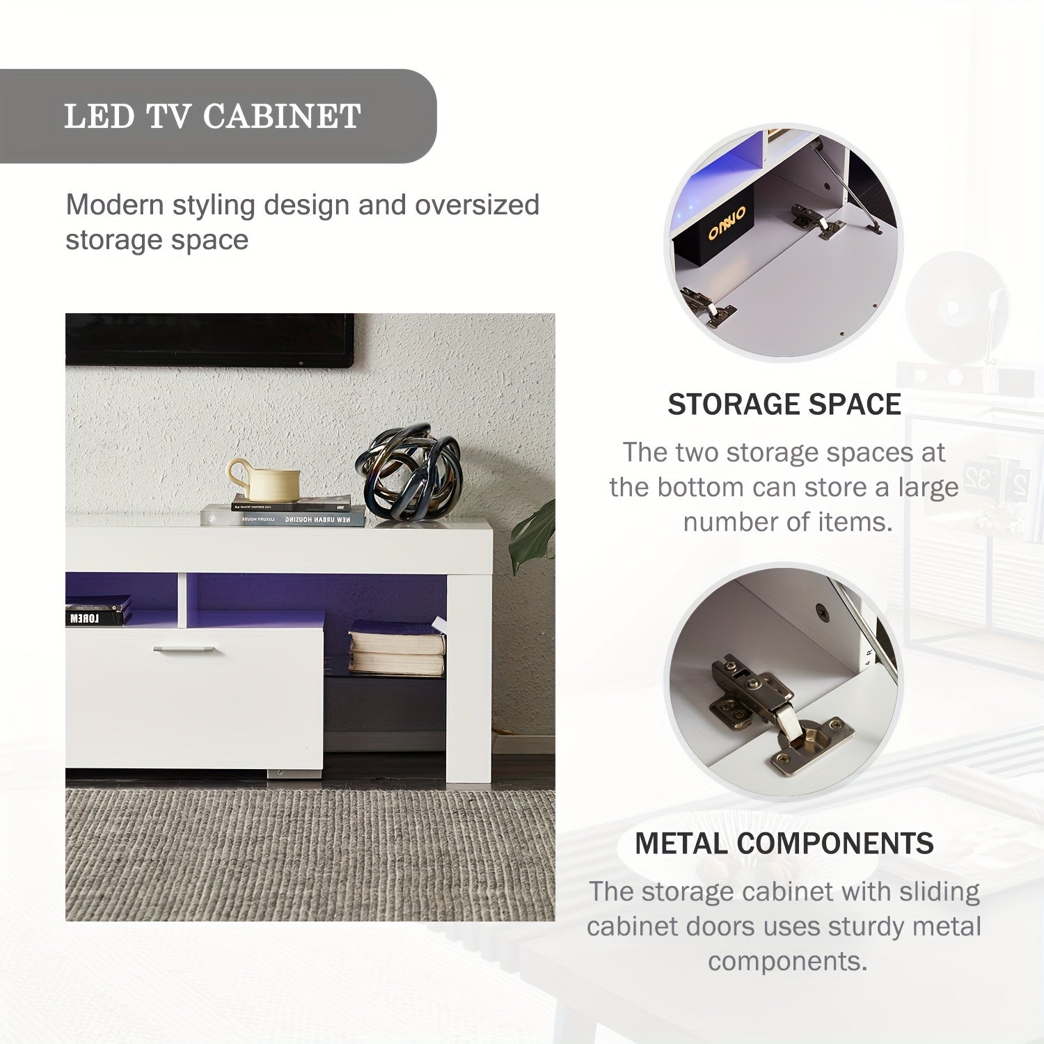 LED TV Stand For up to 191cm TV Entertainment Center With Storage Drawer Industrial TV Console Table For Living Room