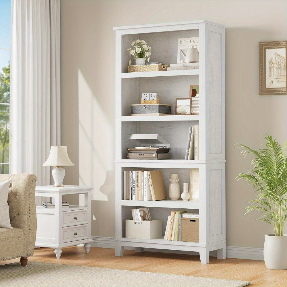Rustic Farmhouse Wooden Bookcase 5-Tier Storage Bookshelf Vintage Etagere for Home Office Living Room Bedroom - White