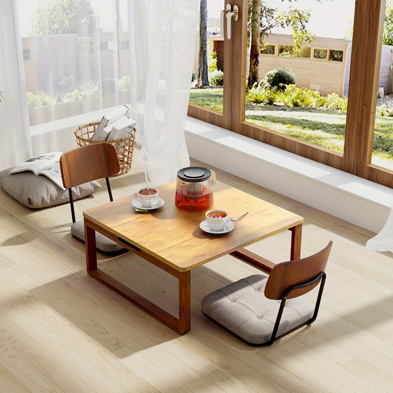 Compact Foldable Coffee Table, Wooden Low Table For Floor Seating, Bamboo Floor Desk, Japanese Dining Table, Tatami Table For Living Room And Bedroom