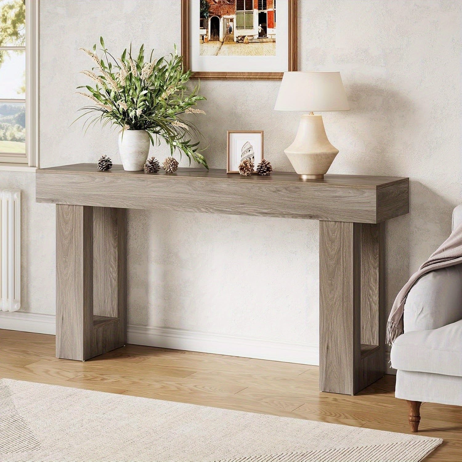 Chic 63-Inch Grey Wooden Console Table - Versatile Entryway, Foyer & Living Room Sofa Table with Ample Storage Space