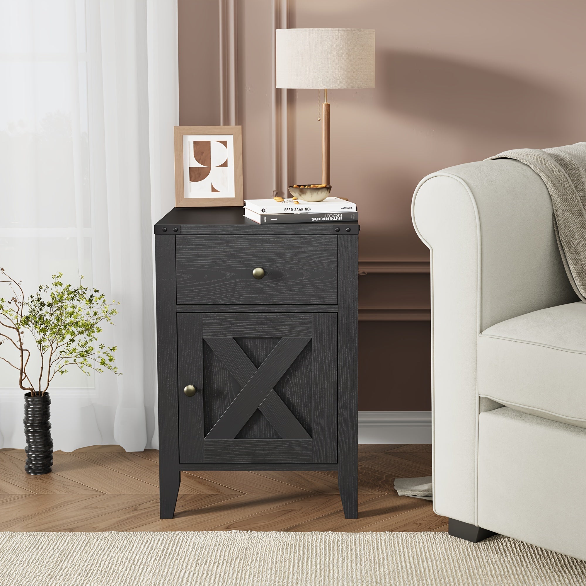 Farmhouse 23.6'' H Black Nightstand, Bed Side Table With Drawers & Storage Cabinet, End Table (1 PC/ 2 PCS) Black