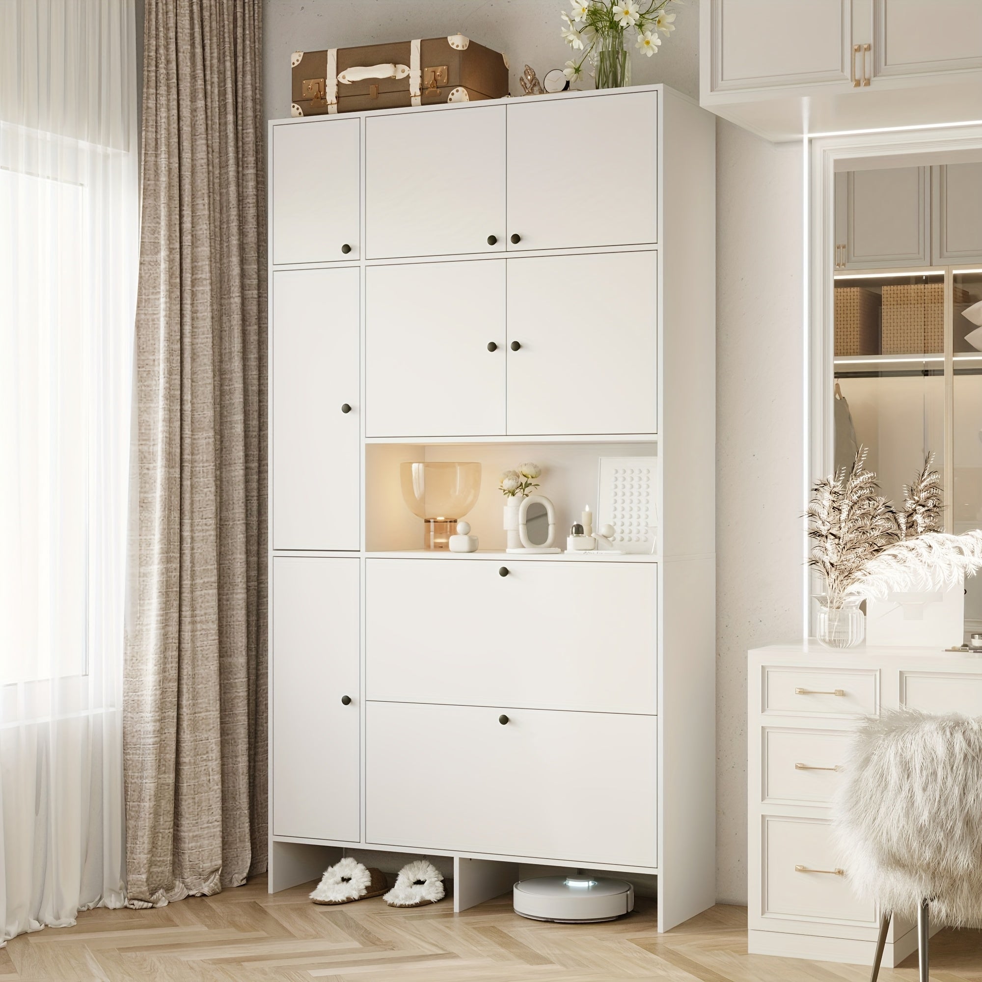 Wardrobe, Storage Cabinet with 9 cabinet doors and shelves, A Stylish Practical Solution for Your Bedroom or Living Room, Modern Design