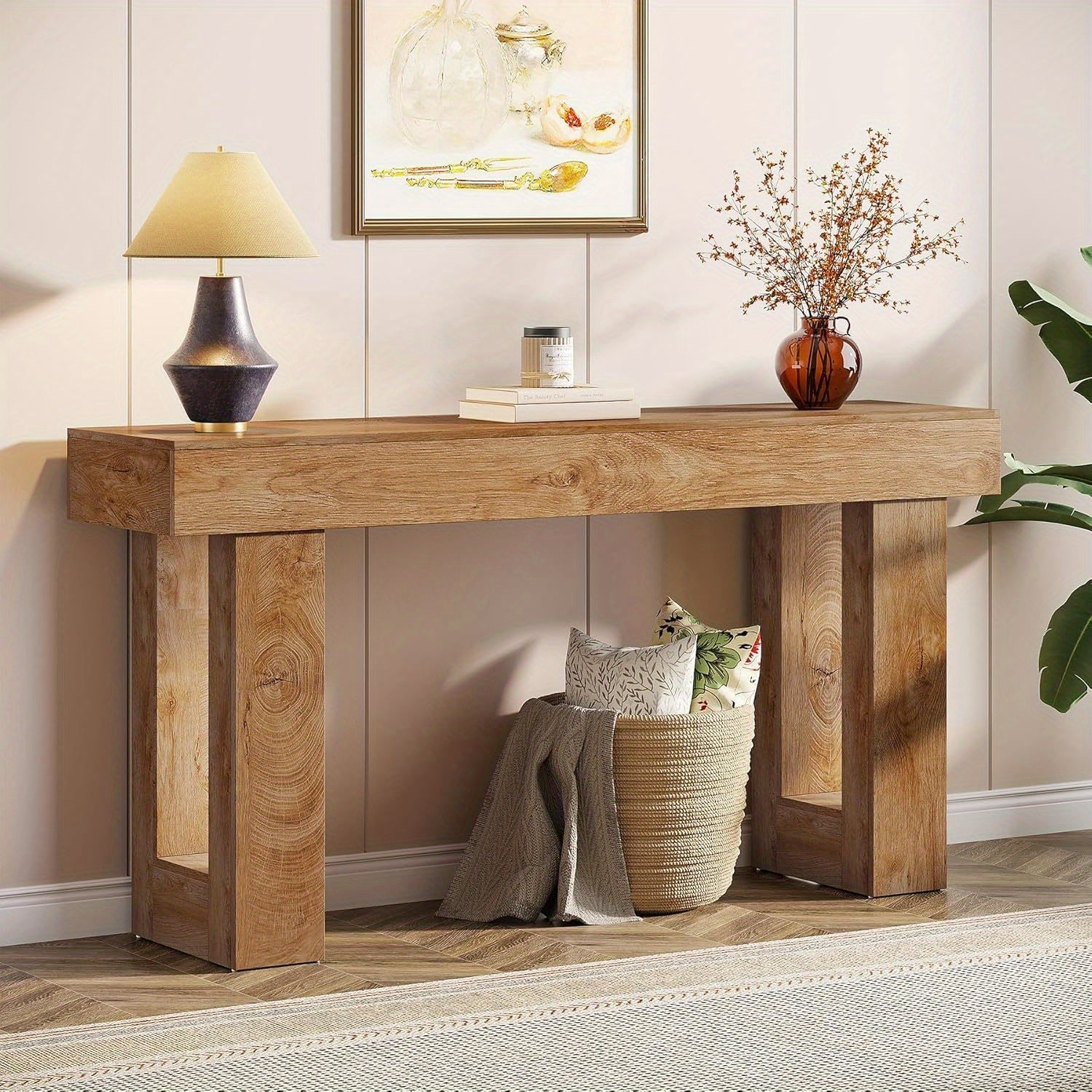 Chic 63-Inch Farmhouse Console Table - Spacious Wooden Entryway Sofa Table with Storage Perfect for Living Room &