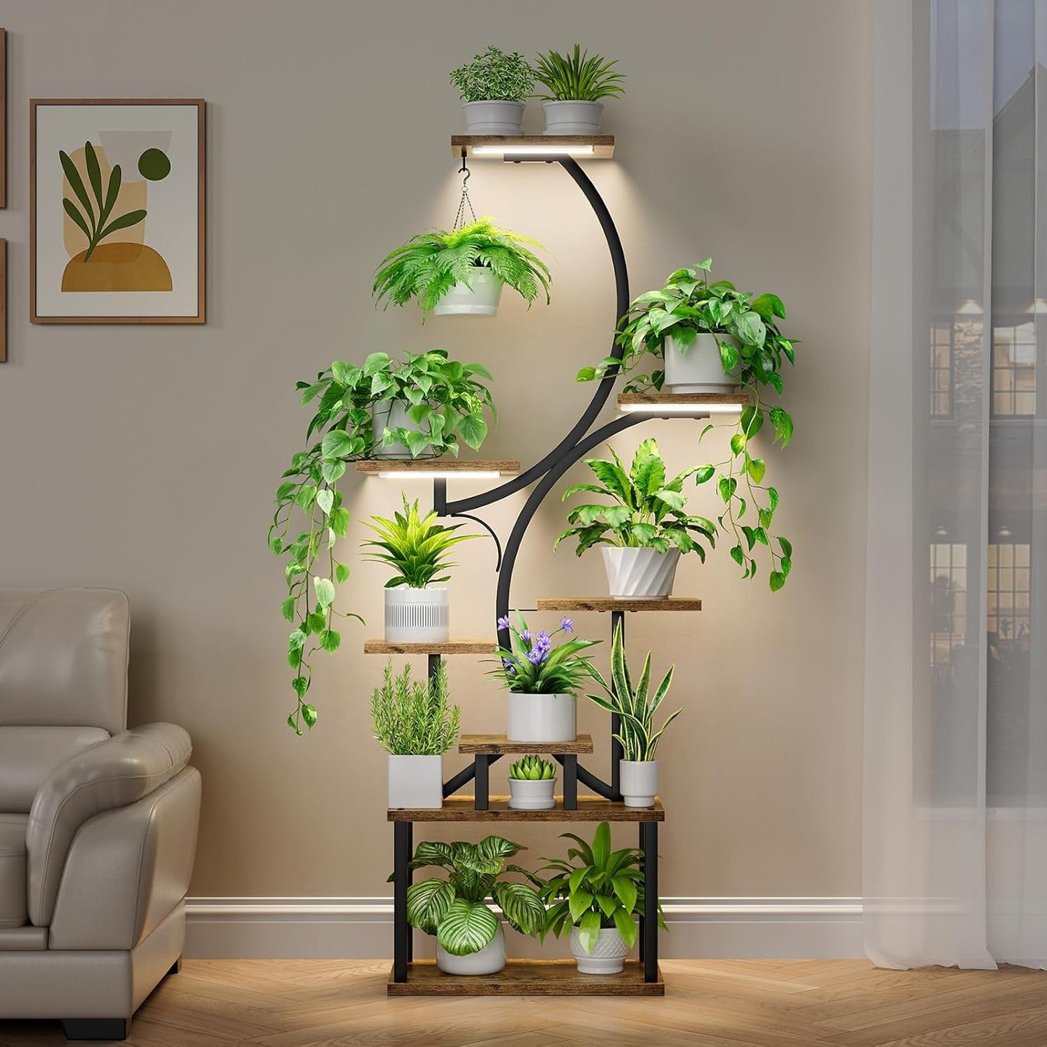 Plant Stand Indoor With Grow Lights, 8 Tiered Indoor Plant Shelf, 61" Tall Plant Stand For Indoor Plants Multiple, Metal Plant Flower Holder Stand, S-Shaped Plant Rack For Home, Patio, Valentine'S Day Gifts, New Home/office D