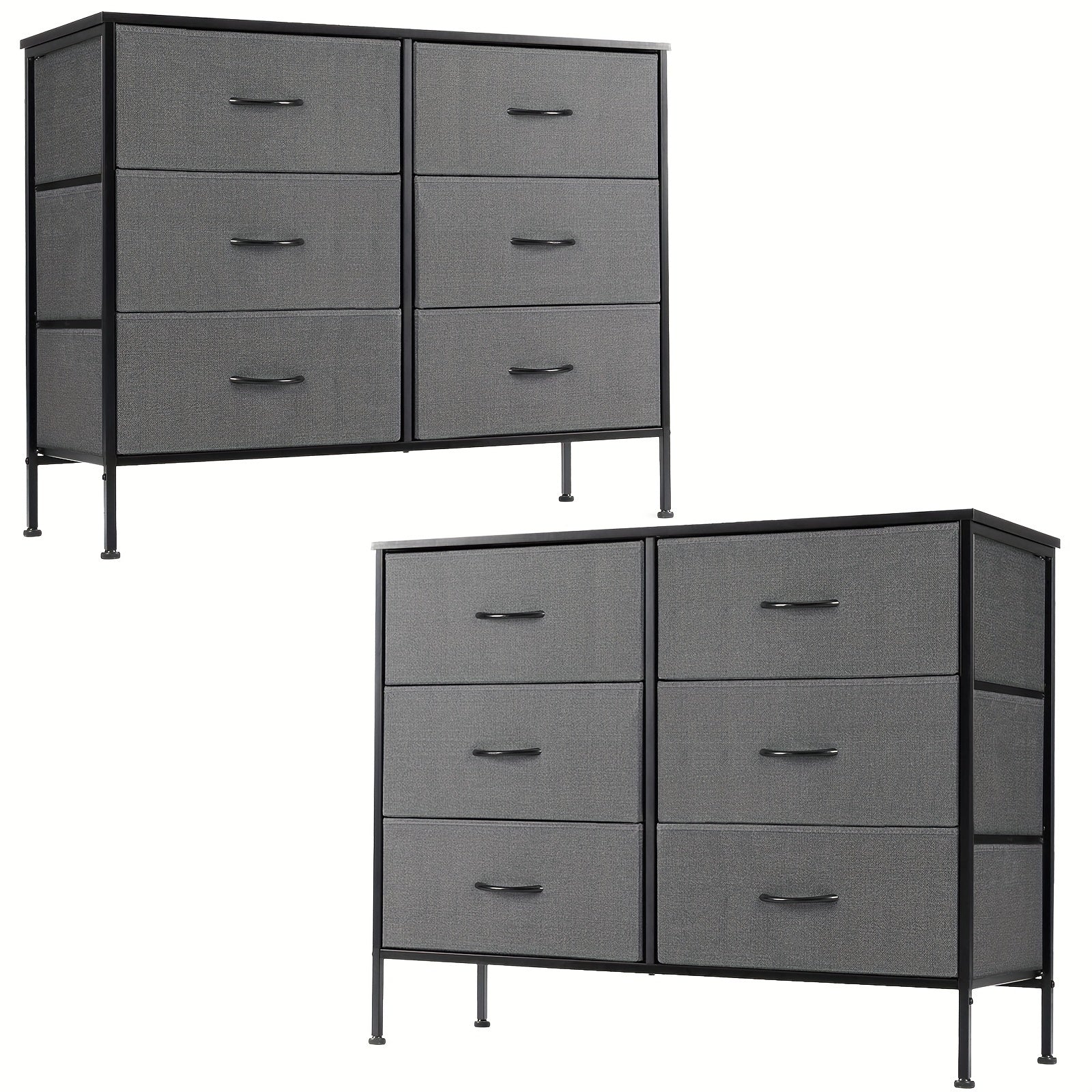 1pc/2pcs 6-Drawer Fabric Storage Tower Dresser Wooden Top TV Stand For 114cm Screen Chest Of Drawers With Fabric Bins