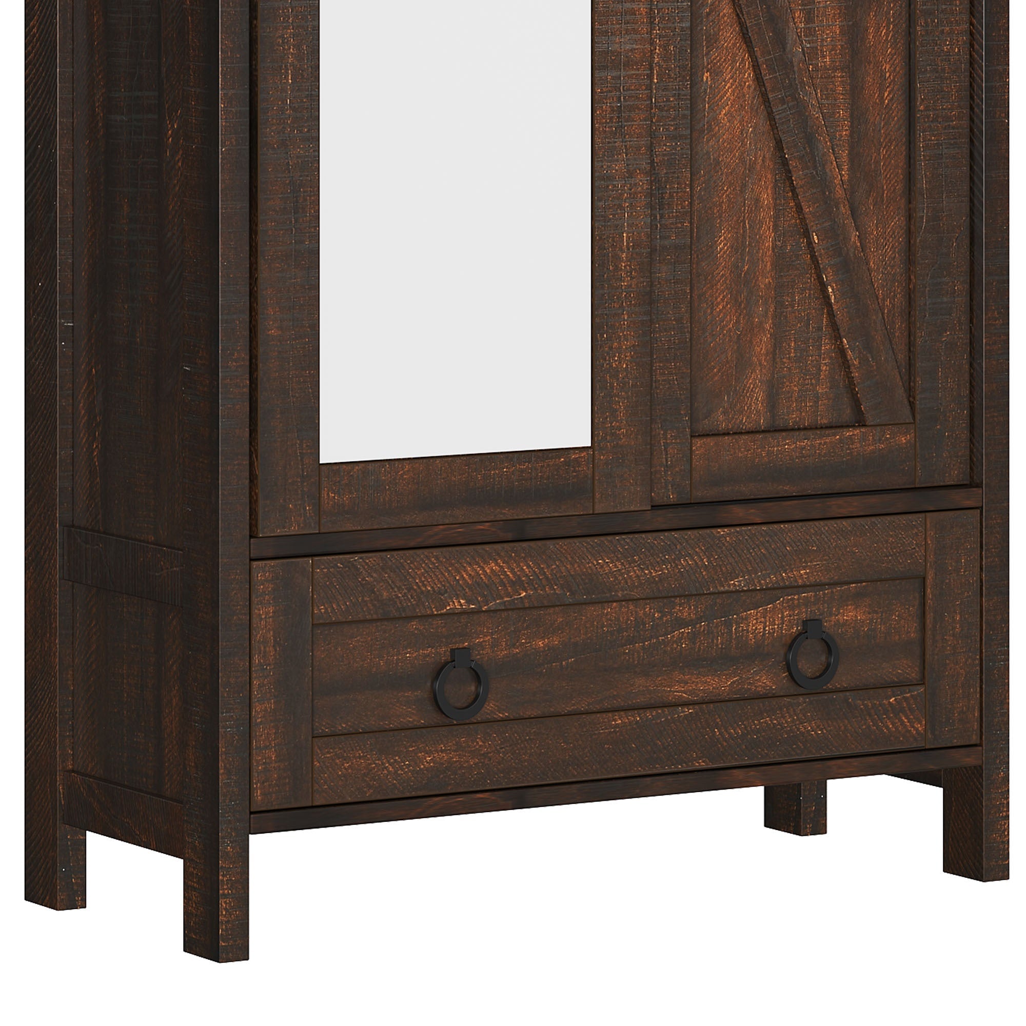 Rustic Farmhouse Tall Storage Cabinet with Full-Length Mirror - Brown, Engineered Wood, 4 Shelves, Perfect for Bathroom, Bedroom, Living Room, Home Office - Ideal Gift for Thanksgiving, Christmas, Halloween