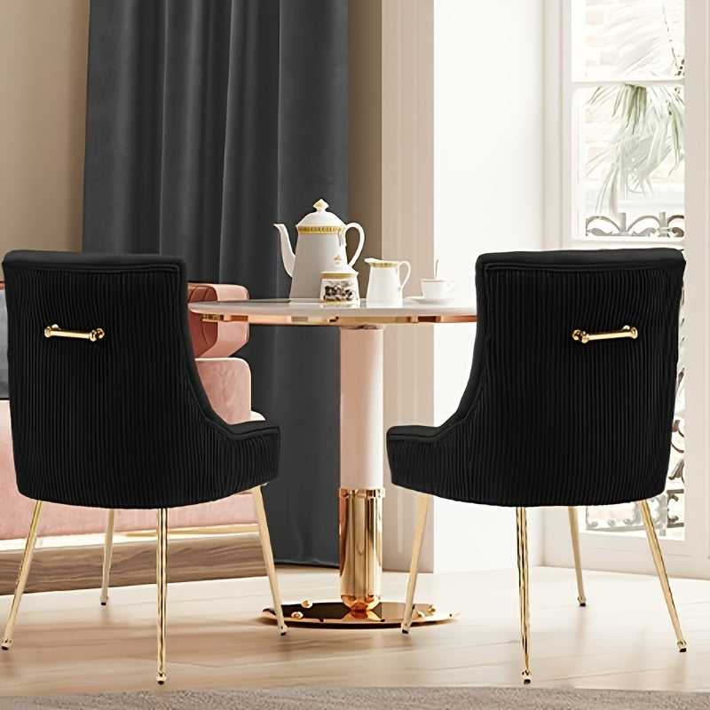 A Set Of 2 Modern Leisure Velvet Dining Chairs Velvet Chairs With Soft Cushions Featuring Golden Legs And Mid-century