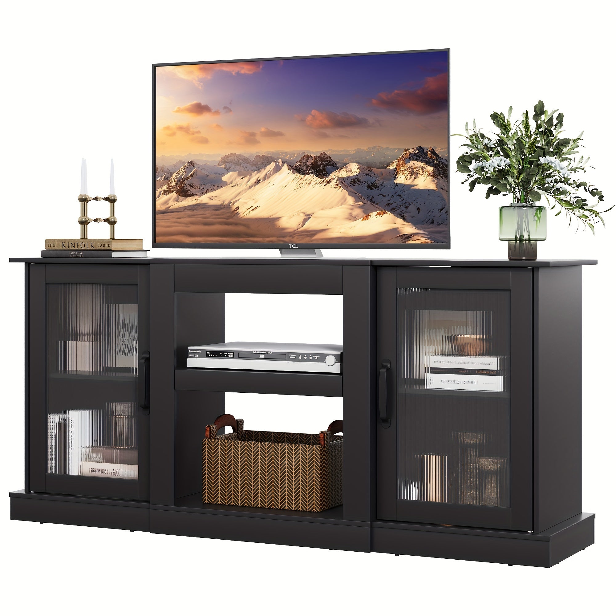 Retro TV Stand for 65 inch TV, TV Console Cabinet with Storage, Open Shelves Entertainment Center for Living Room and Bedroom