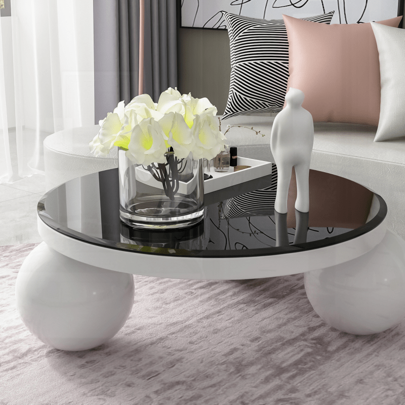 96cm Round Black Glass Tabletop with 1/2" Thickness and Polished Beveled Edge - Classic Style, No Power Needed, SENBOWE