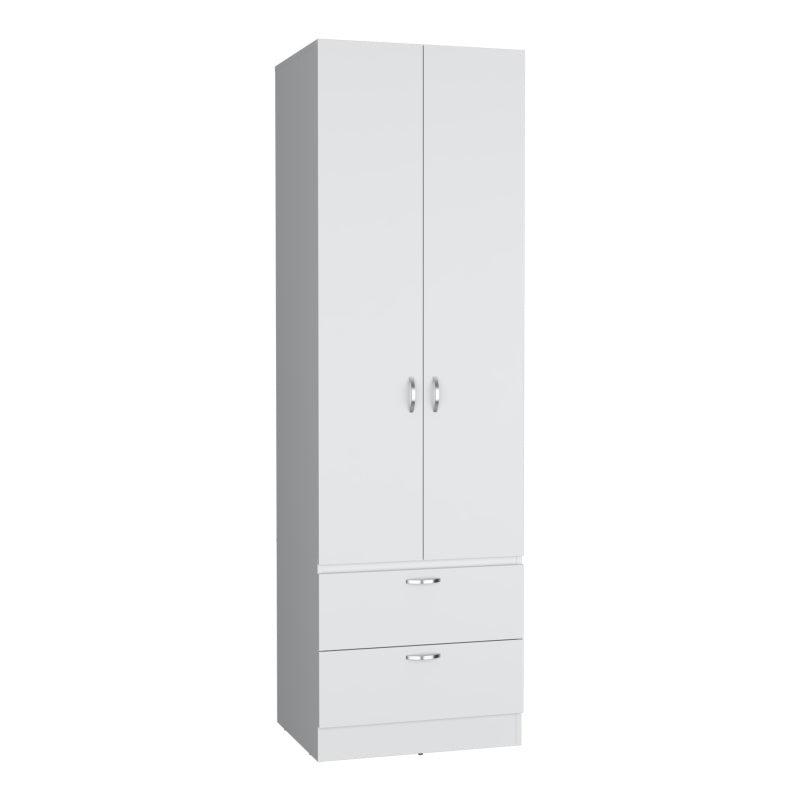 76" High Armoire Wardrove Closet with 2 Drawers Double Door Cabinet One Shelf and Hanging Rod Bedroom Clothes Storage Cabinet Organizer, Storage Drawer Units