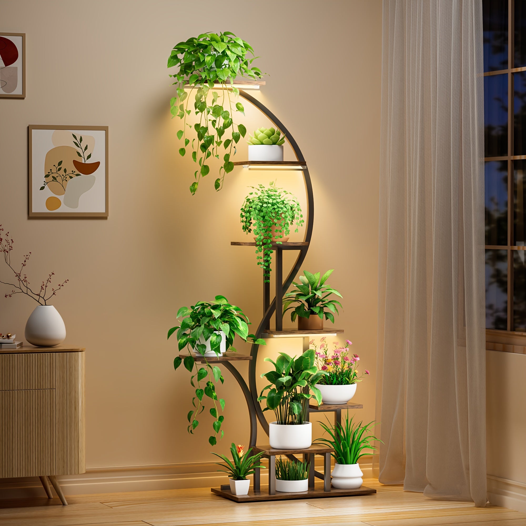 Plant Stand Indoor With Grow Light, 8 Tiered Metal Plant Shelf Indoor, 65'' Tall Plant Stands For Indoor Plants Multiple, Flower Stands For Indoor Plants Living Room, Patio, Balcony