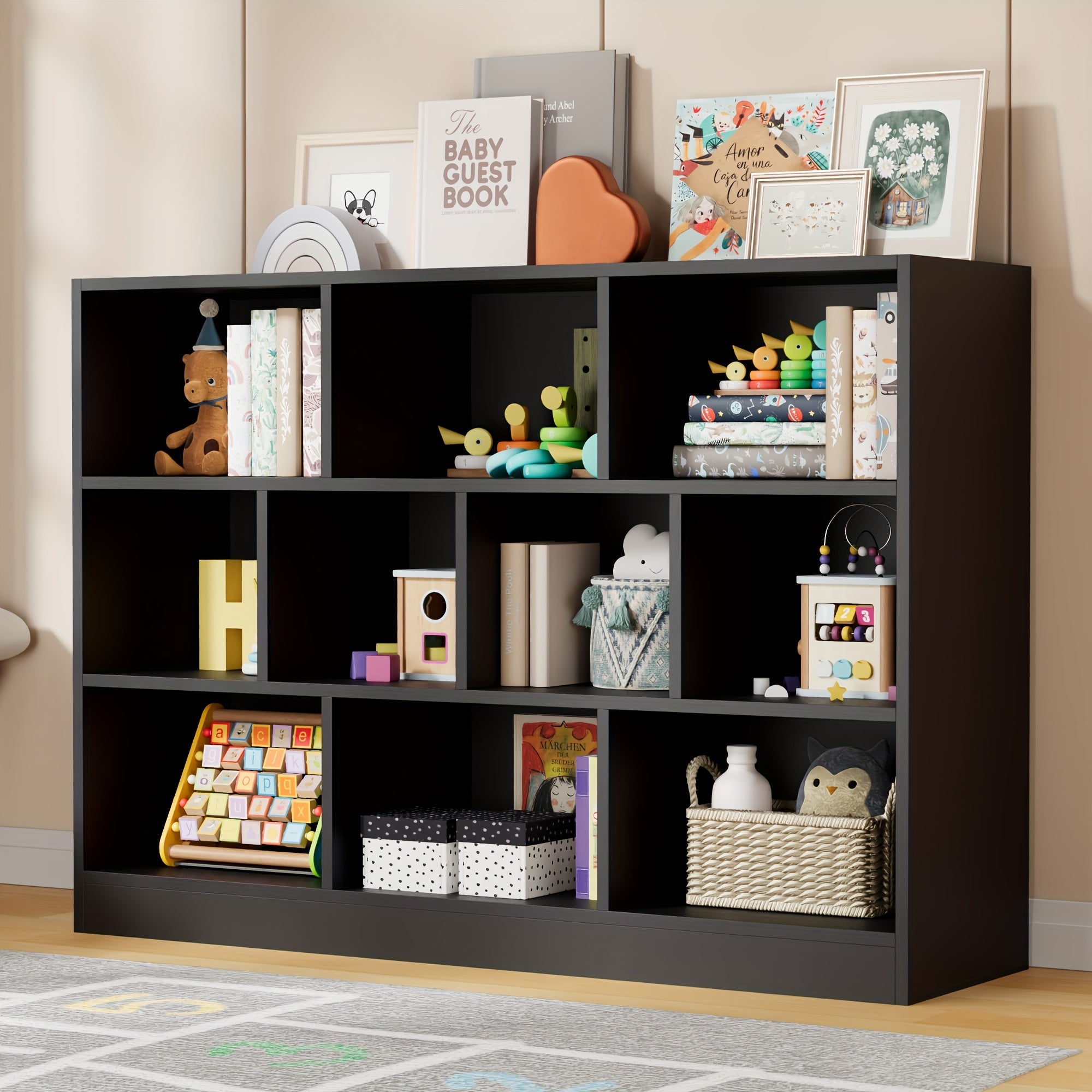 Smile Back 3-Tier Open Shelf Bookcase 10 Cube Storage Organizer with Anti-Tilt Device for Living Room or Office