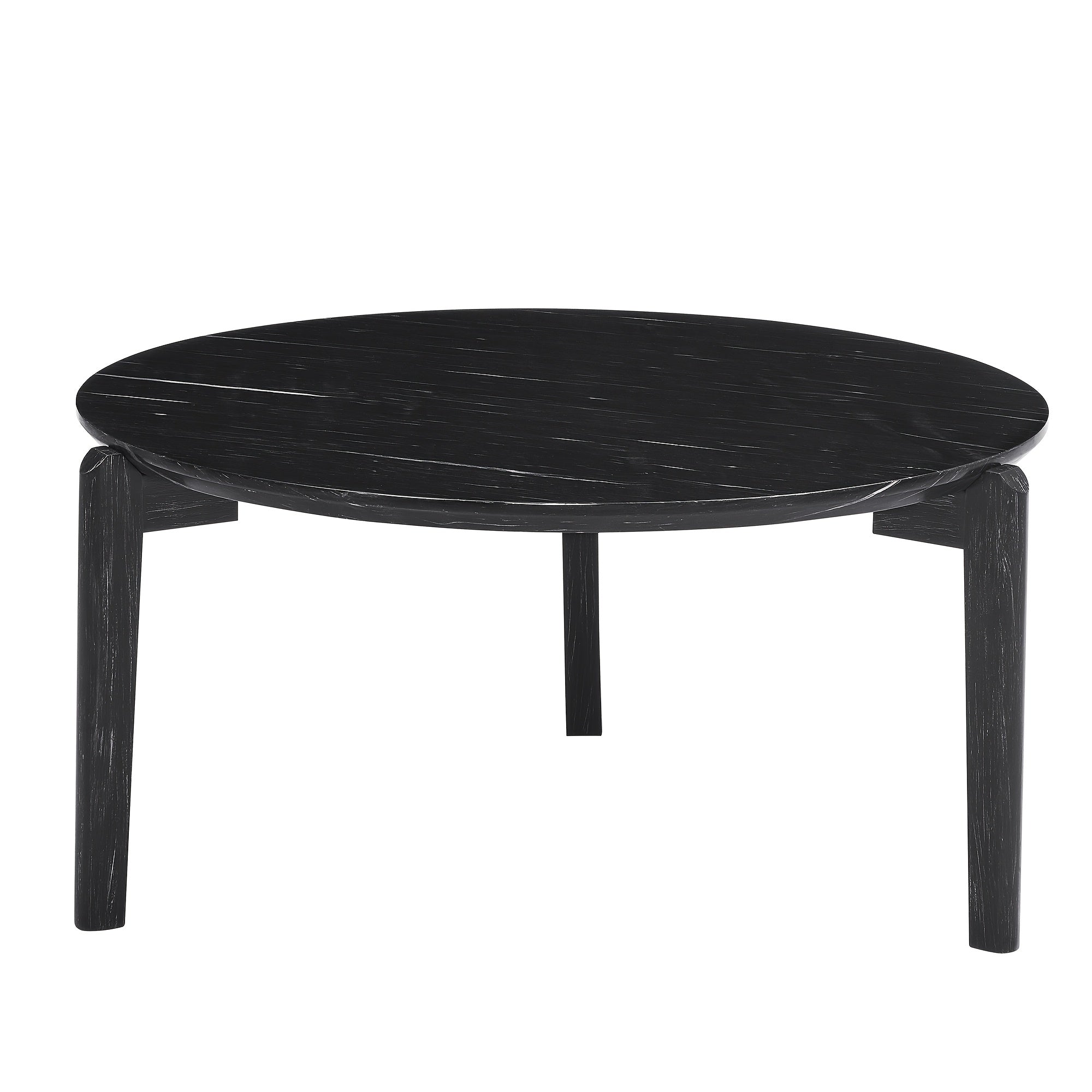 1pc Contemporary 36 Inch Round Coffee Table - Modern Design with Imitation Marble Top, Rubber Wood Legs, and High-Density Fiberboard Construction for Living Room, Office - No Electricity Needed