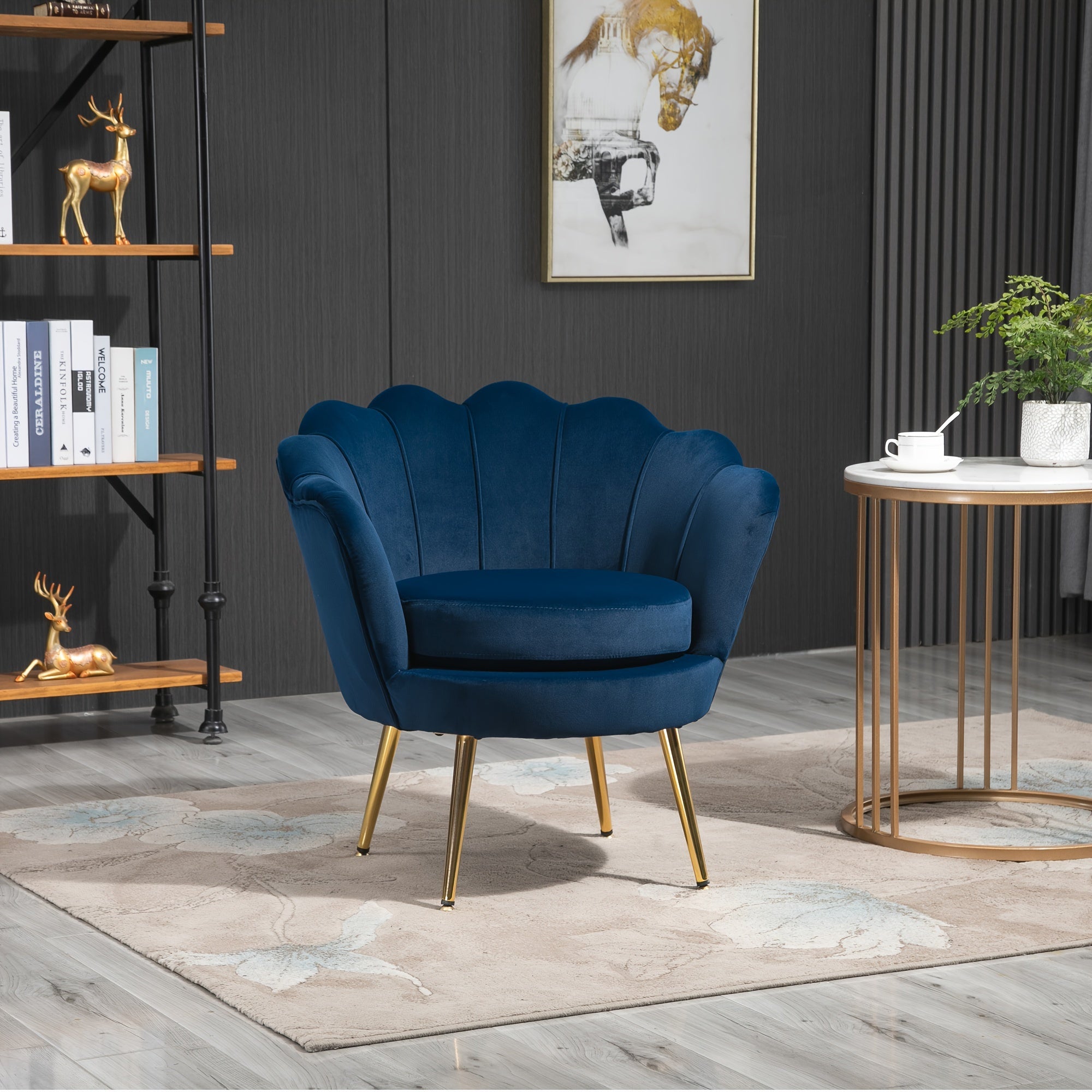 Elegant Velvet Fabric Accent Chair/Leisure Club Chair With Golden Metal Legs For Living Room, Blue