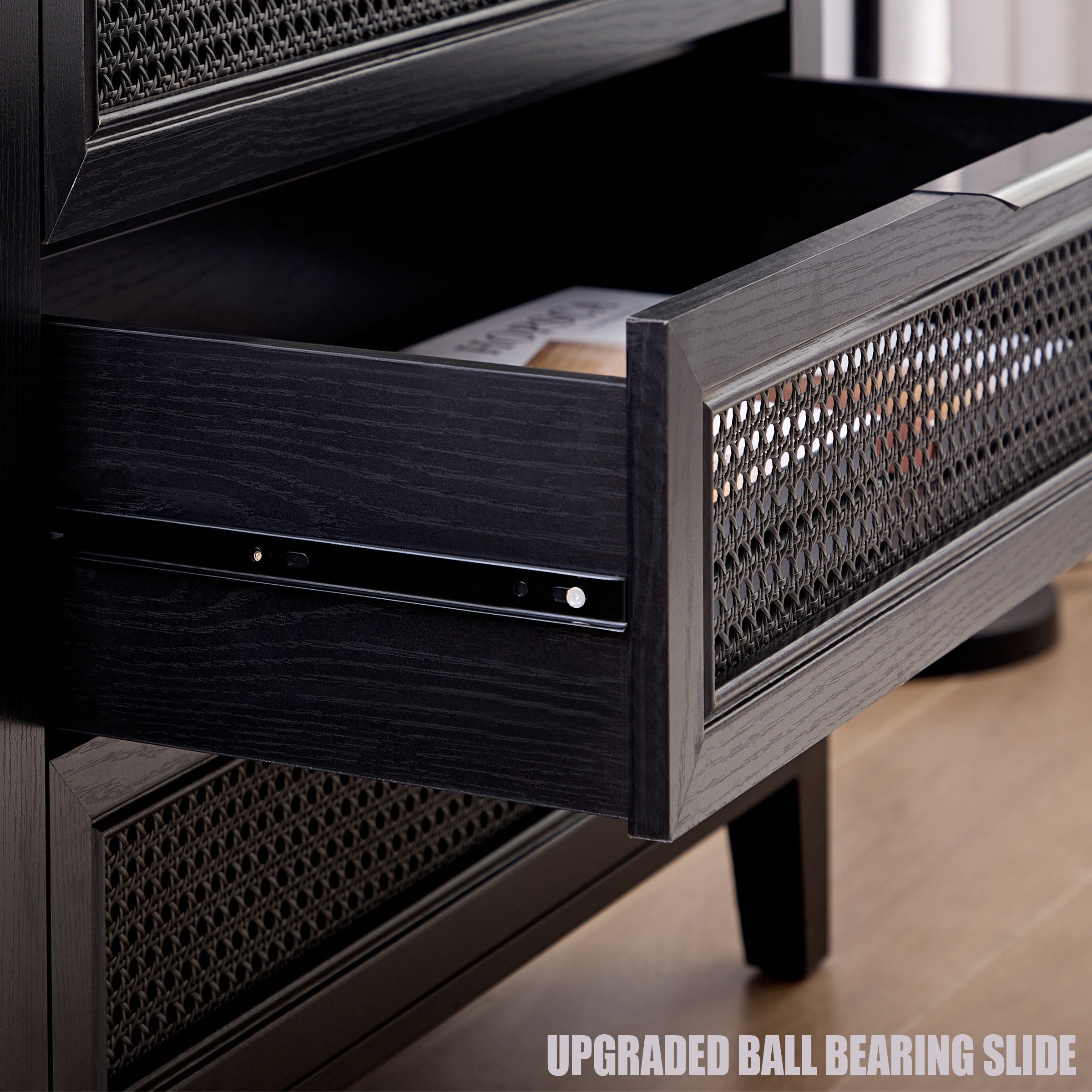 Black Dresser 6 Chests of Drawers for Bedroom Tall Dresser Black Rattan Drawer Dresser Modern 6 Drawer Dresser
