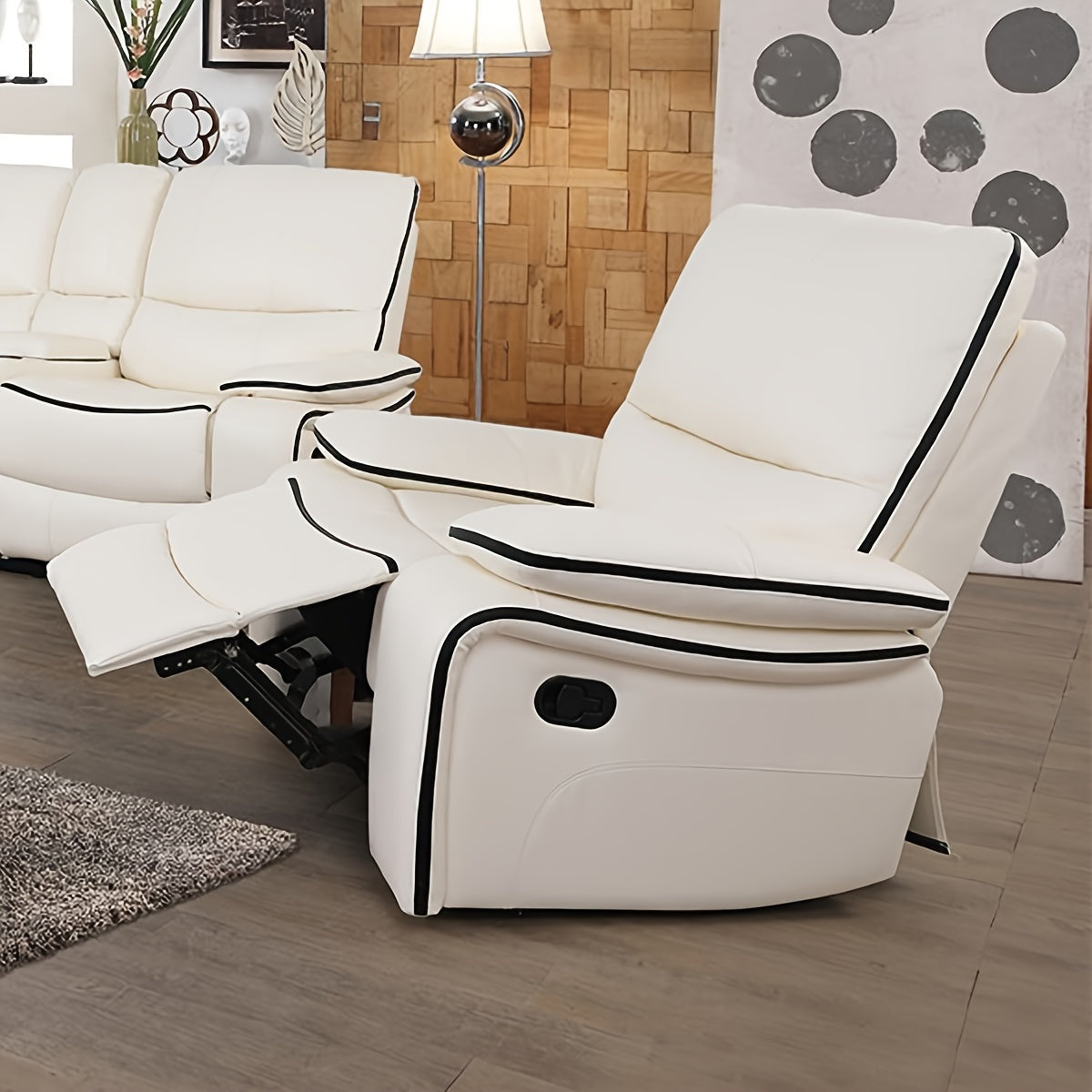 1pc Synthetic Leather White Chair, Synthetic Leather Reclining Couches, Synthetic Leather Recliner Chair for Living Room, Apartment, Office, Rv