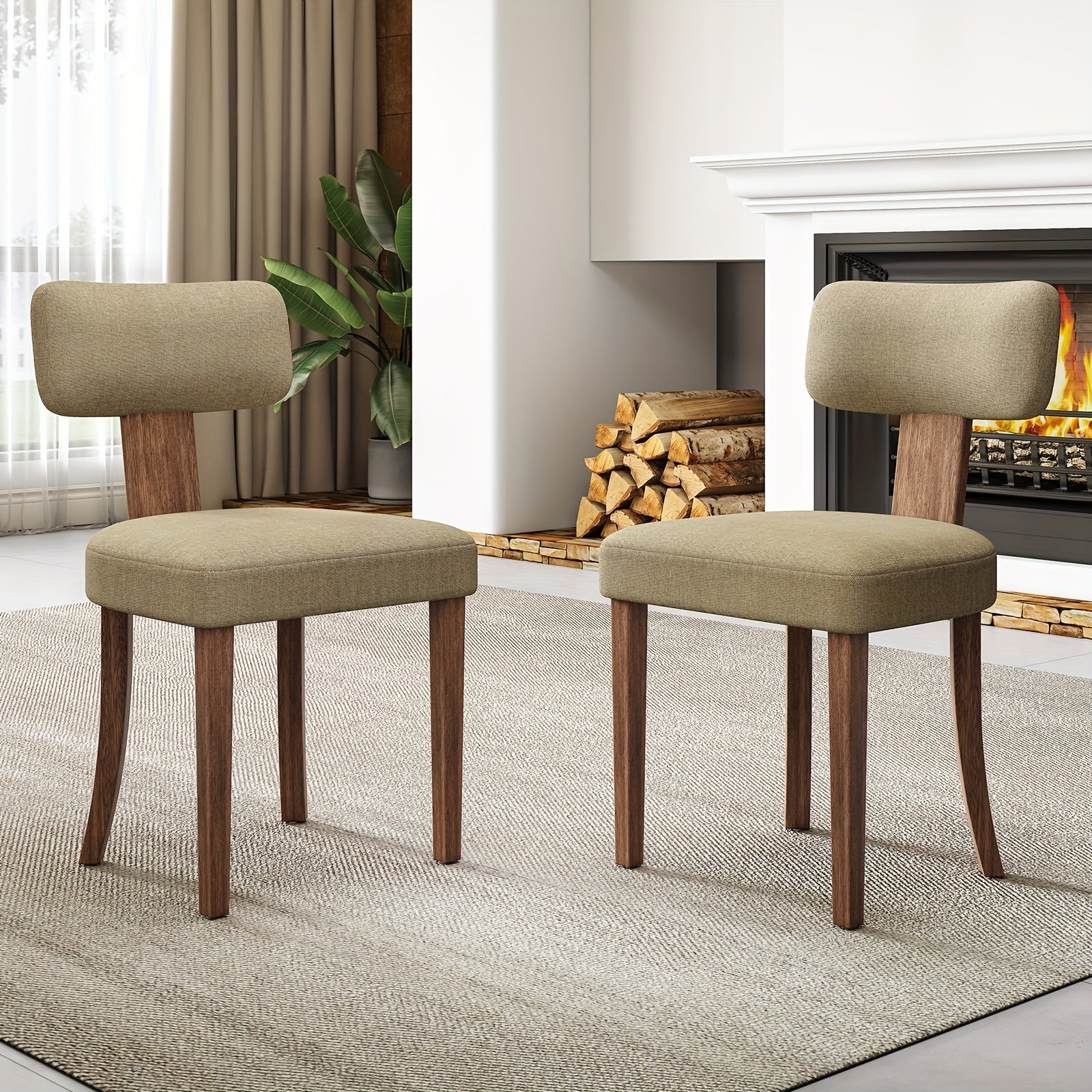 Set of 2 Modern Dining Chairs with Upholstered Curved Backrest and Boucle Seat, Hardwood Frame for Dining Table