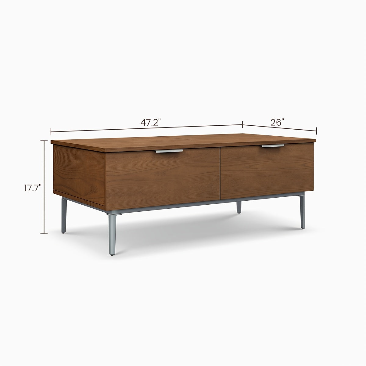 Contemporary Brown Lift-Top Coffee Table with Drawers - Space-Saving Design, Metal Legs, 12.47gal x 25.9W x 17.7H Inches, Office Reception, Hidden Storage