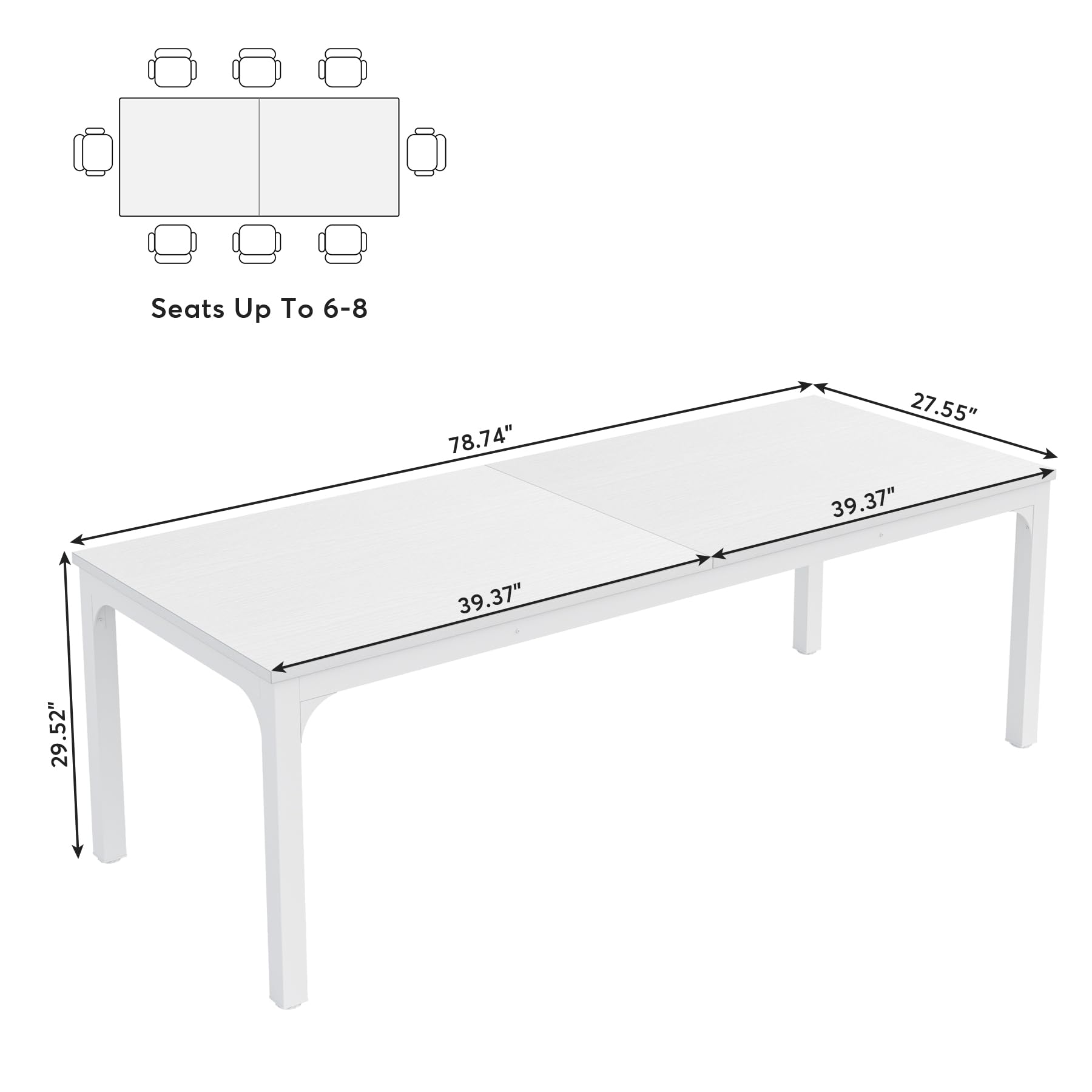 Dining Table for 6-8 Person, 180cm Long Rectangular Kitchen Dining Table for Living Room and Dining Room, 78.7 x 27.5 x 29.5 Inches(Only Table)