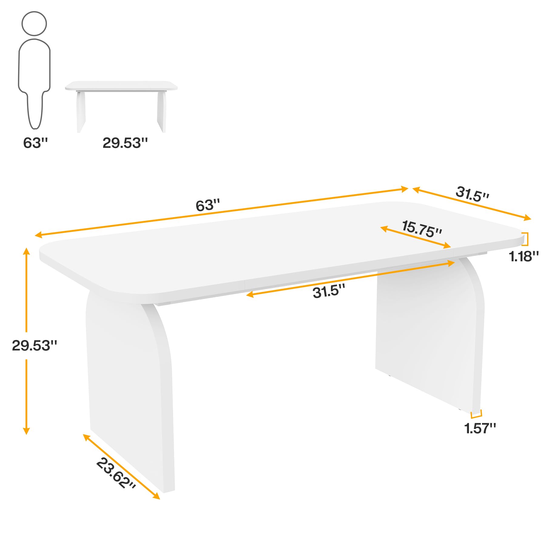 160cm Rectangular Dining Table for 4 Person, Farmhouse Kitchen Dinner Table with Wood Laminated Board Tabletop for Dining Room, Kitchen, Backyard or Living Room