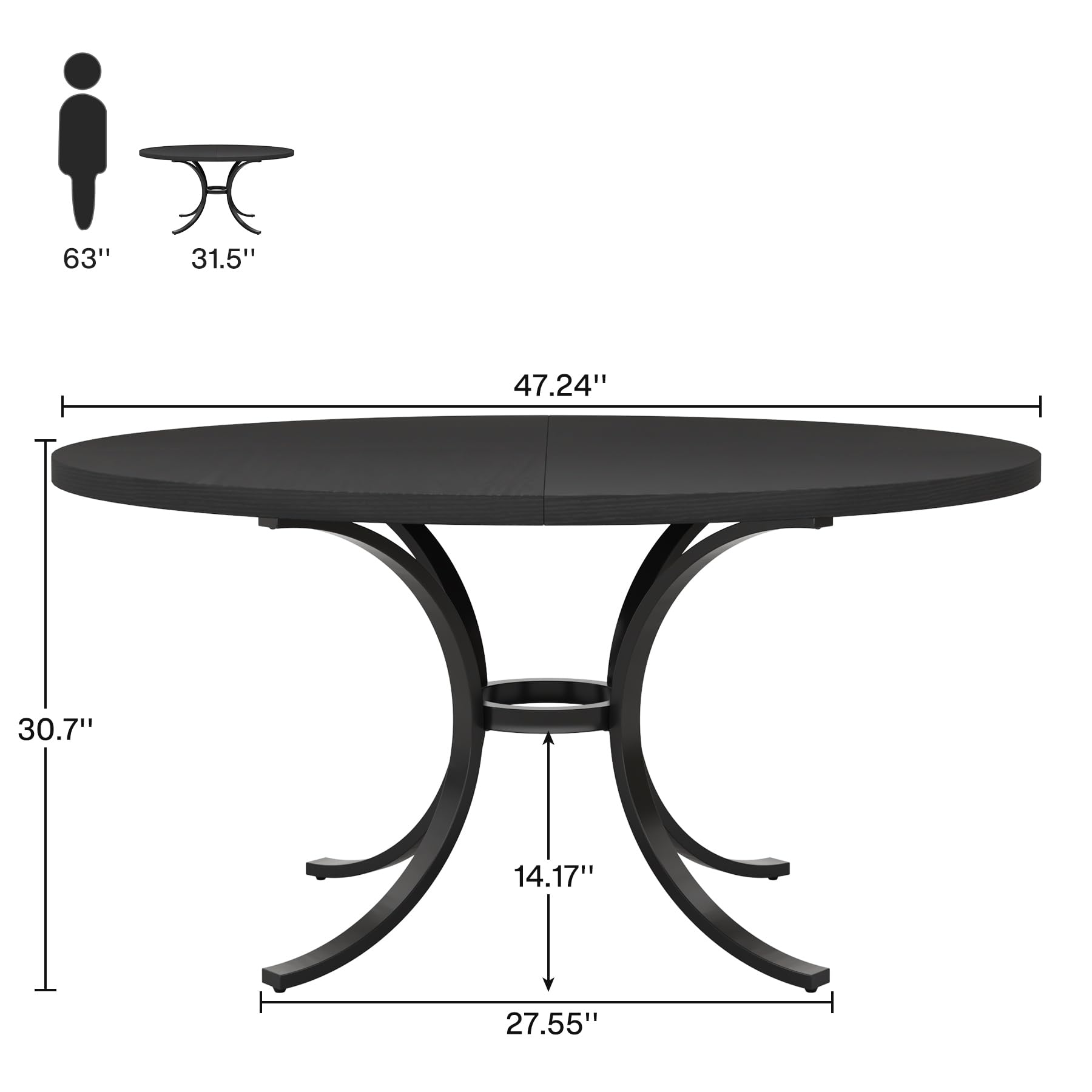 120cm Round Dining Table for 4-6 People Farmhouse Kitchen Table with Wooden Texture Surface & Pedestal Round Table