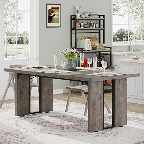 180cm Large Dining Table for 6 to 8 People, Rustic Farmhouse Style Dinner Table, Rectangular Dining Table for Kitchen, Dining Room & Living Room