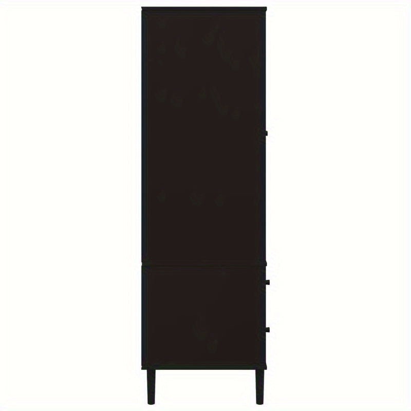 Wardrobe Rattan Look Black 35.4"x21.7"x68.9" Solid Pine