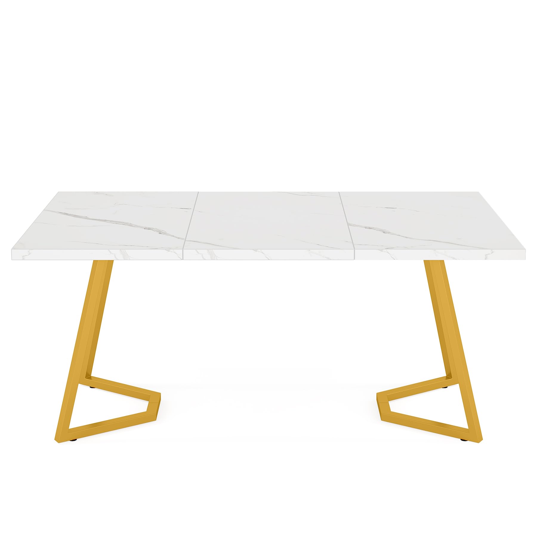 Gold Dining Dinner Table: 140cm Modern White Dining Room Table with Golden Legs, Faux Marble Small Kitchen Table for 6, Rectangular Dining Table for Apartment