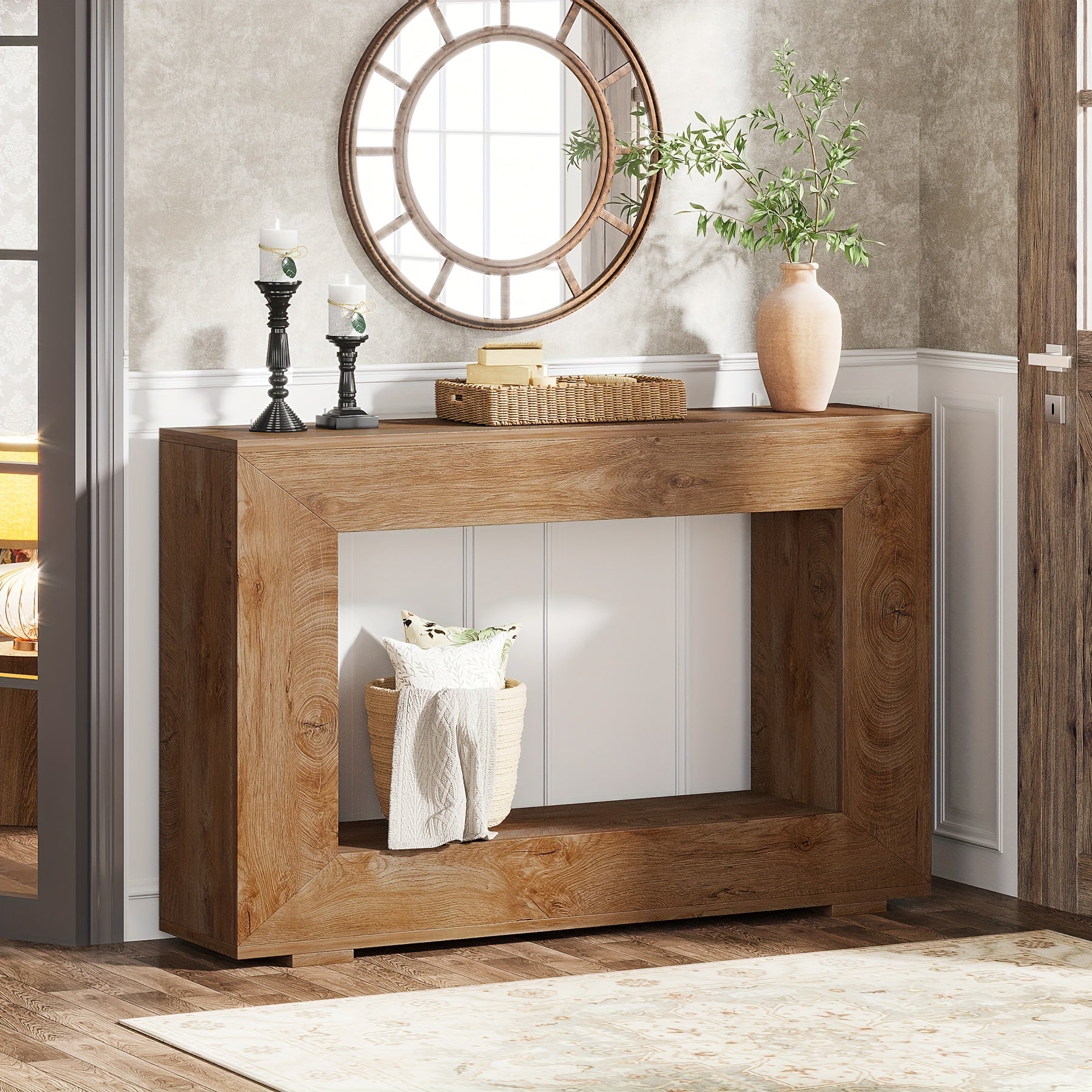 47-Inch Farmhouse Console Table: Entryway Table With Storage, Industrial Accent Hallway Table For Living Room And Entrance