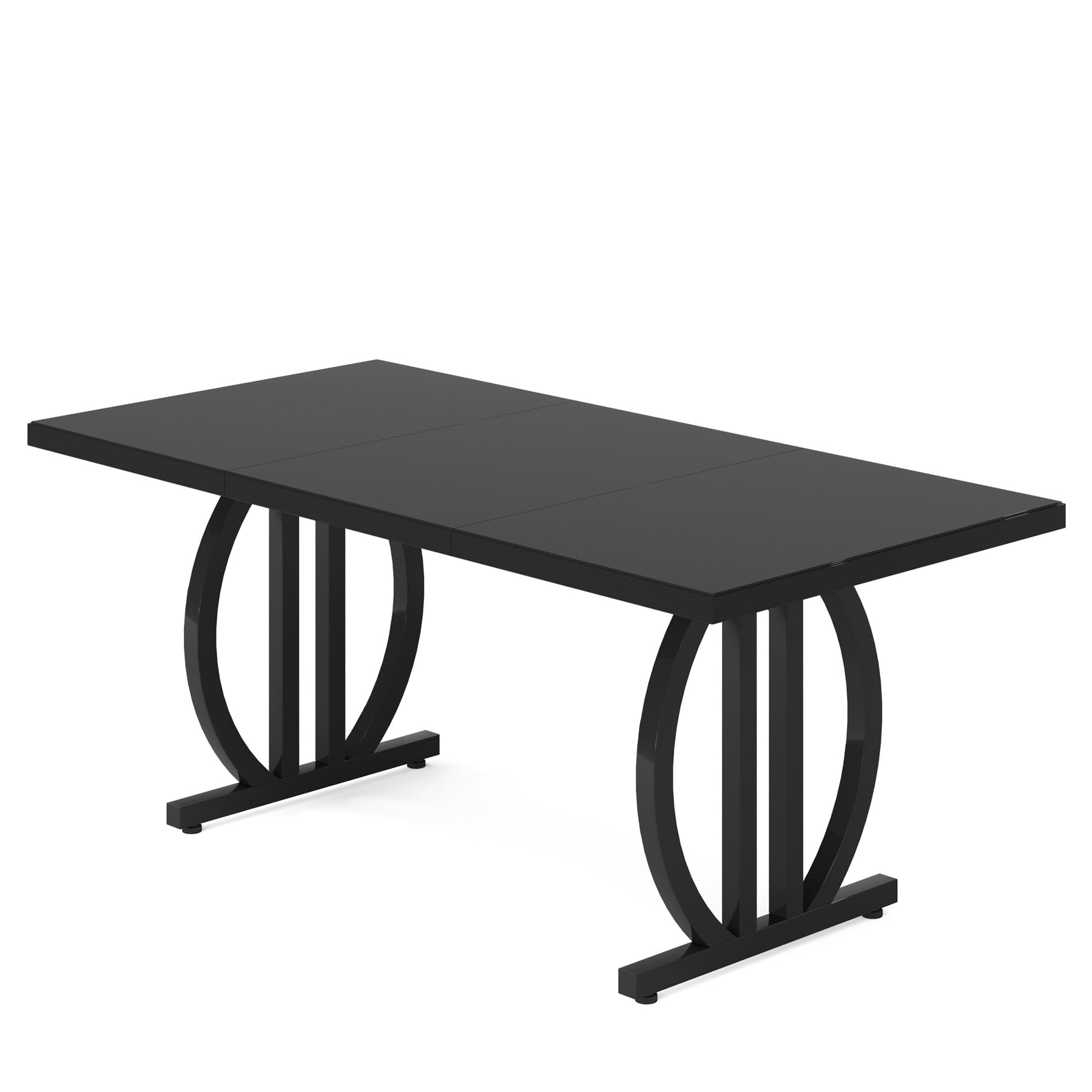 160cm Dining Table for 6, Rectangular Wood Kitchen Table with Heavy-Duty Metal Legs, Modern Black Dinner Table for Home, Dining Room, Small Spaces (63" D x 31.5" W x 29.53" H)